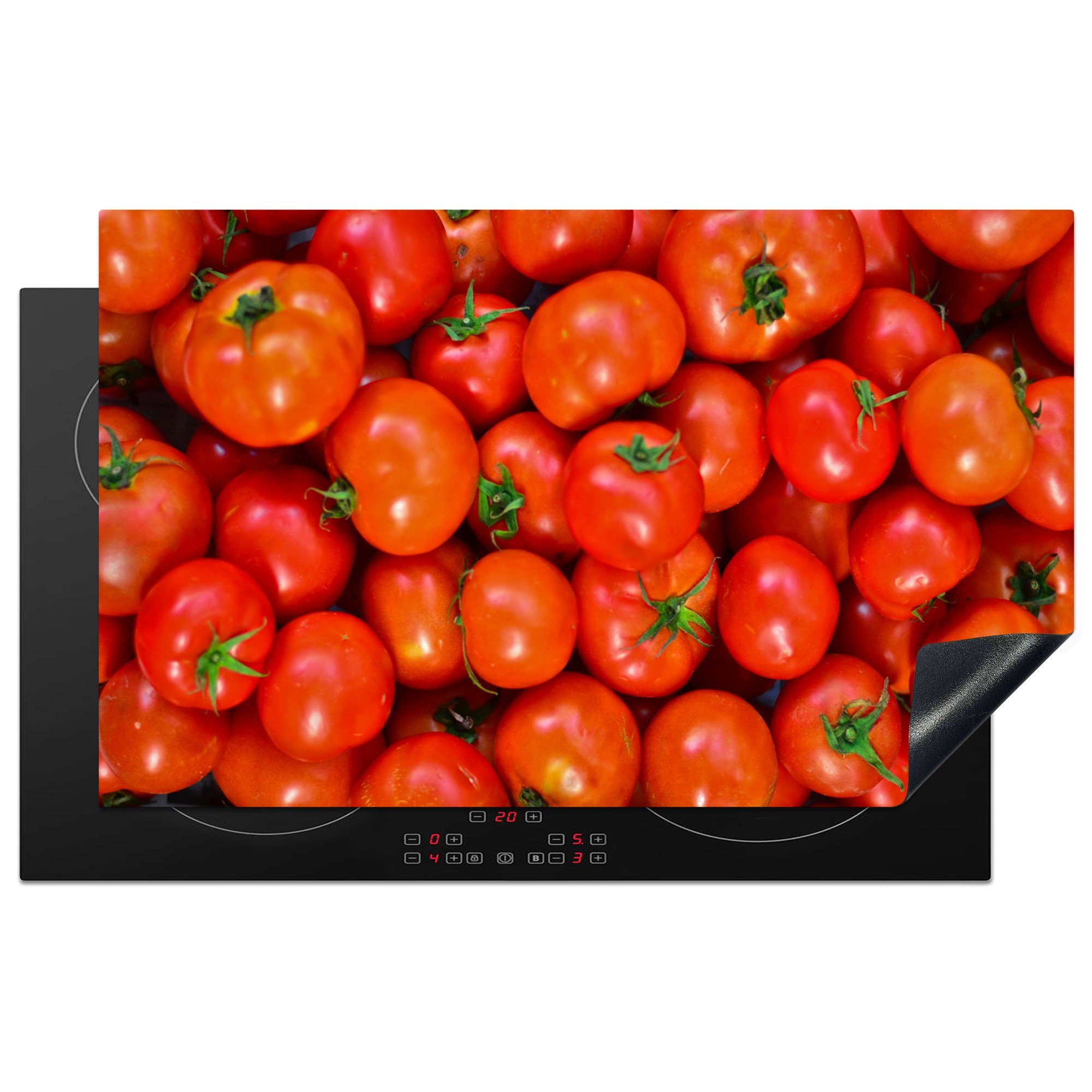 MuchoWow Herdblende-/Abdeckplatte Ein Bild von frischen roten Tomaten, Vinyl, (1 tlg), 83x51 cm, Ceranfeldabdeckung, Arbeitsplatte für küche | Herdabdeckplatten