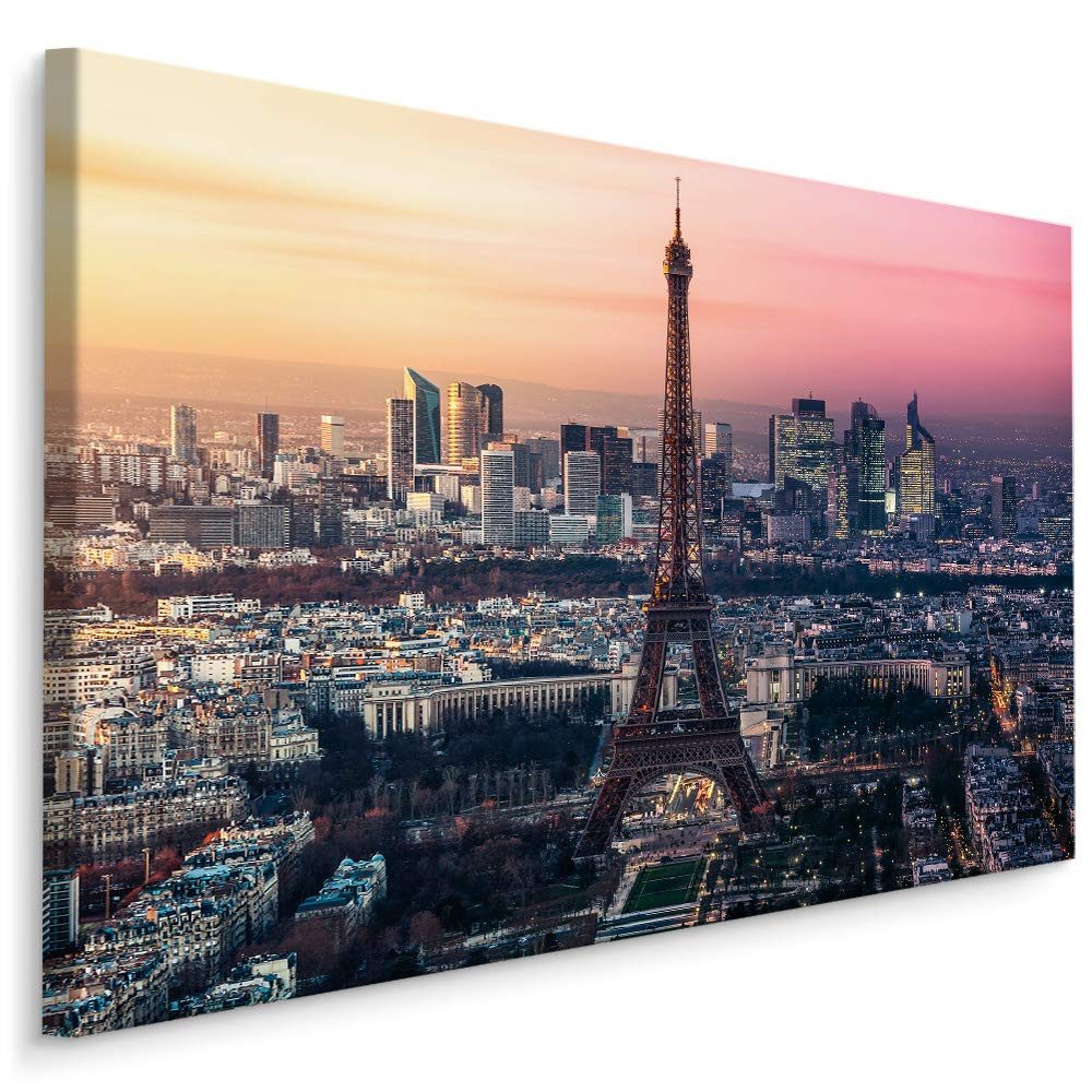 Muralo Leinwandbild Architektur – Leinwandbild Wandbild Kunstdruck Wohnzimmer, Gebäude (1 St), Stadt – Paris – Panorama, 30 x 20 cm, aufhängefertig