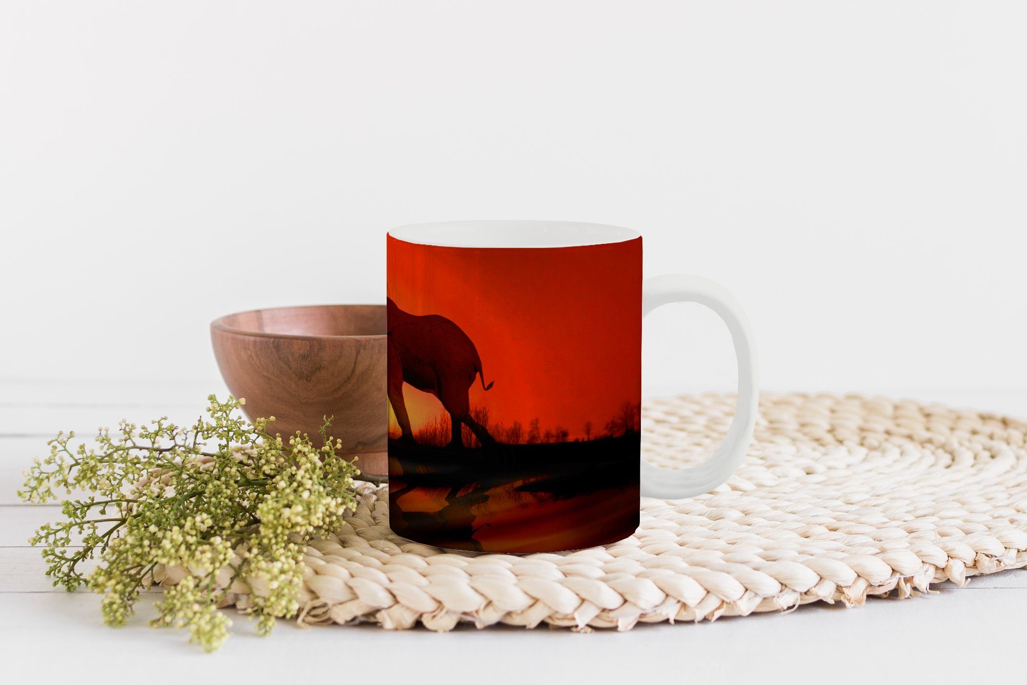 Geschenk Elefantenpaar Sonnenuntergang, Kaffeetassen, Keramik, Teetasse, Becher, Tasse bei Teetasse, MuchoWow