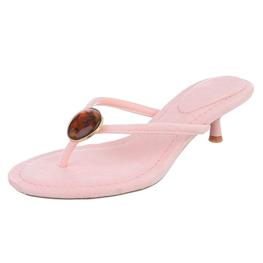 Ital-Design Damen Zehentrenner Pantolette mit Schmuckdetail und Absatz Zehentrenner (91848885) Pfennig-/Stilettoabsatz Sandalen & Sandaletten in Hellrosa