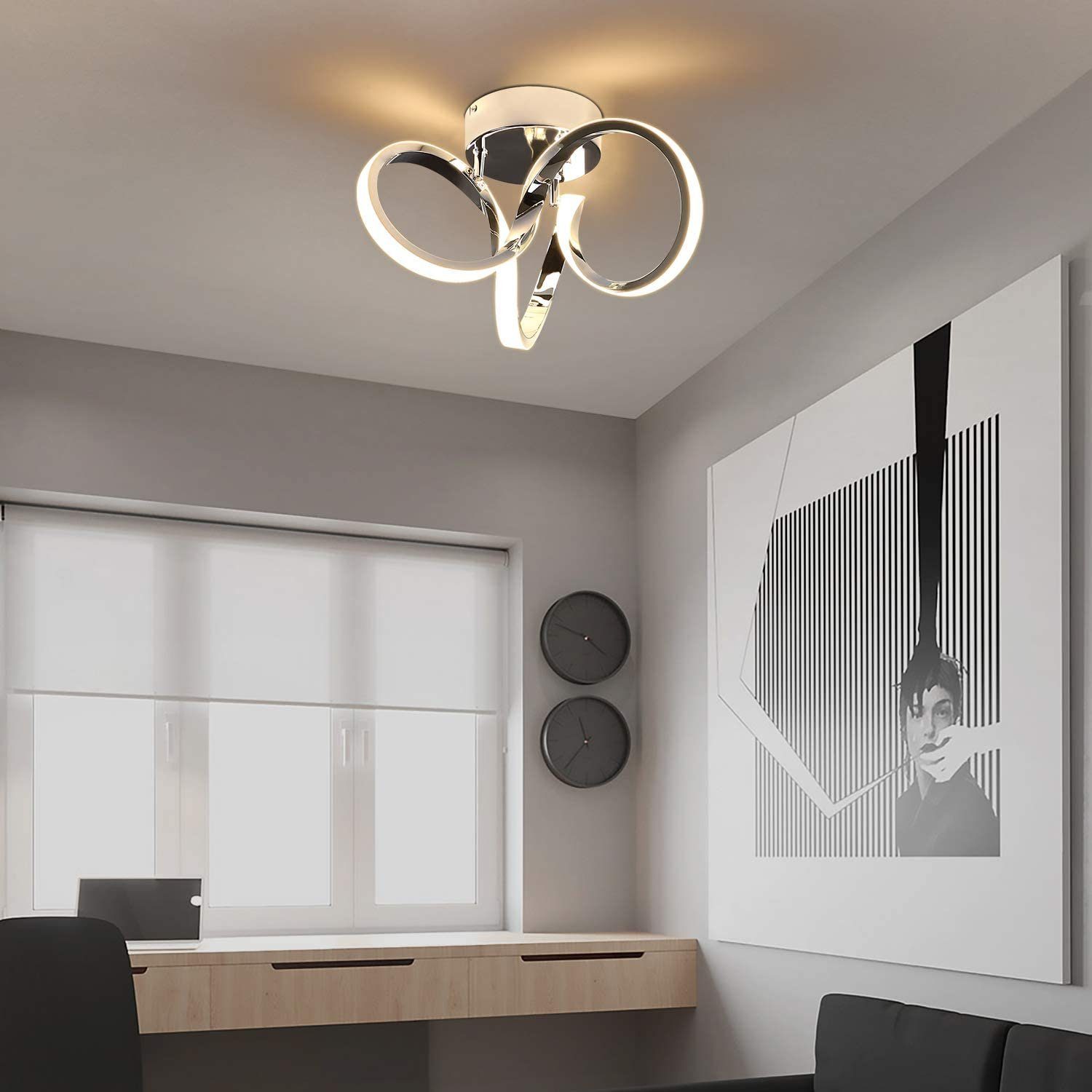 Chrom LED Deckenbeleuchtung, LED Deckenleuchte ZMH wohnzimmer integriert Deckenlampe schlafzimmer fest