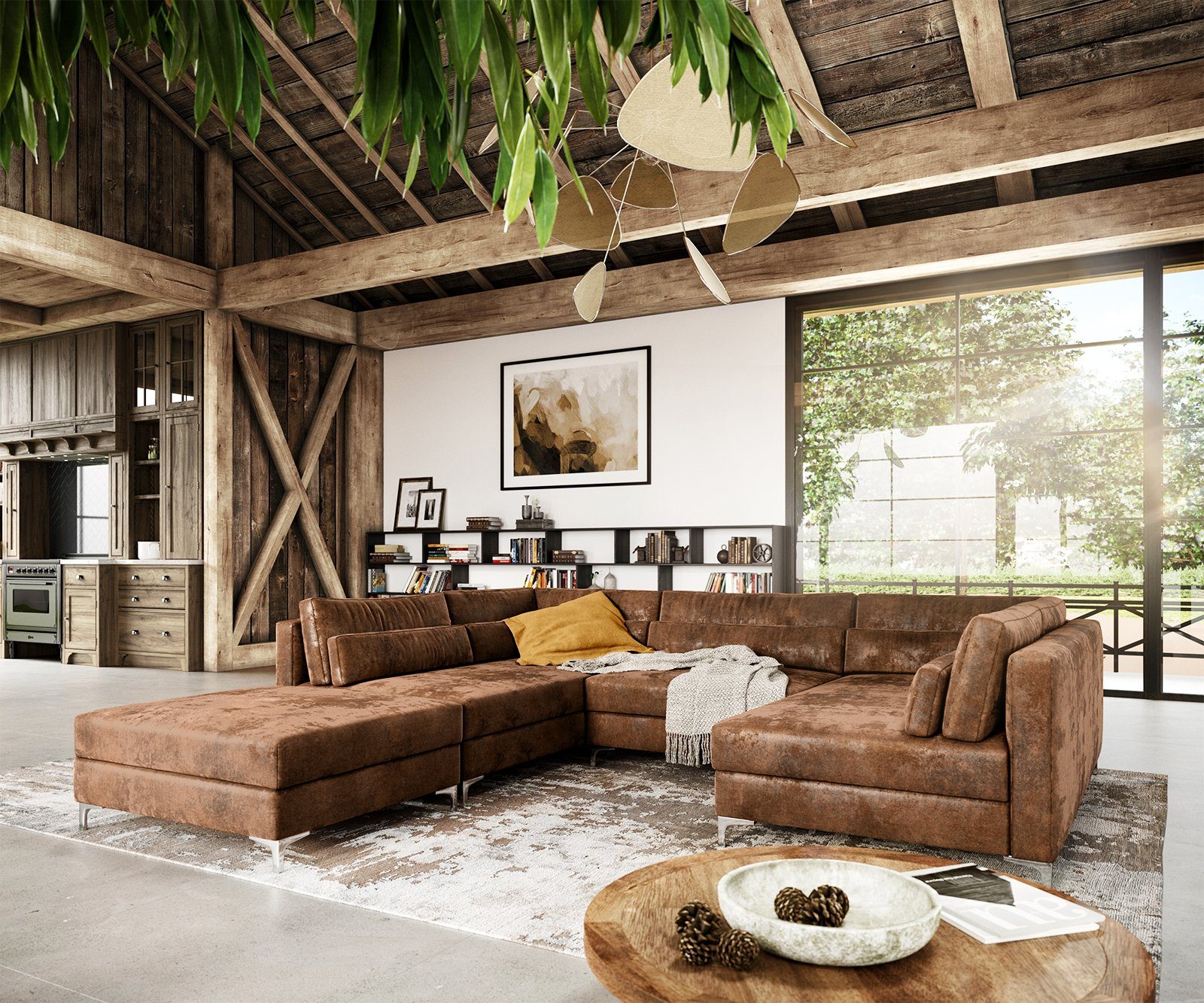 DELIFE Wohnlandschaft Elio, Lederimitat Vintage Braun günstig online kaufen