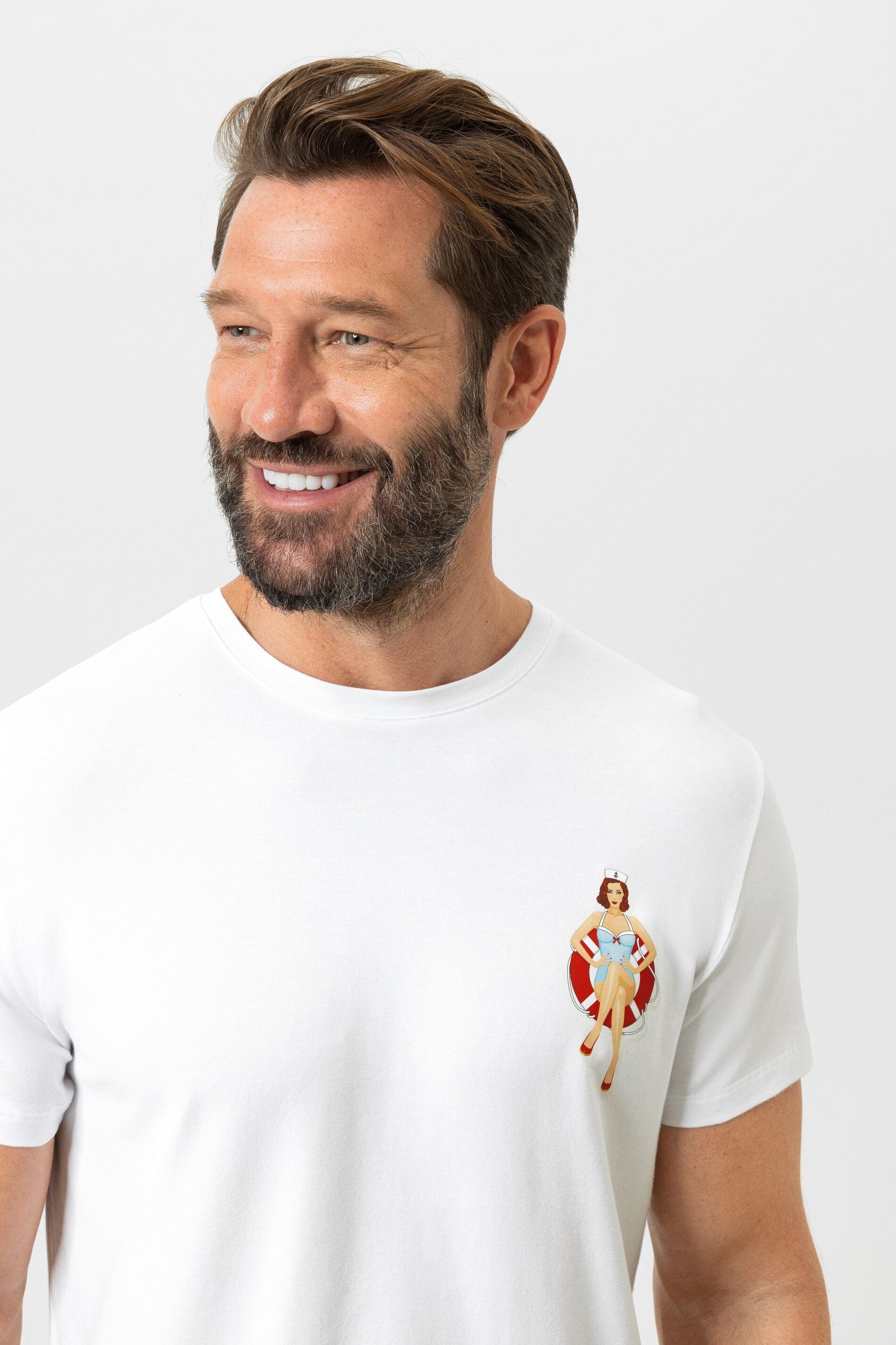 Mey Pyjamaoberteil Mey male T-Shirt Serie Wave Swing (1-tlg) Lässiges Shirt mit kleinem Print, Bio-Baumwolle