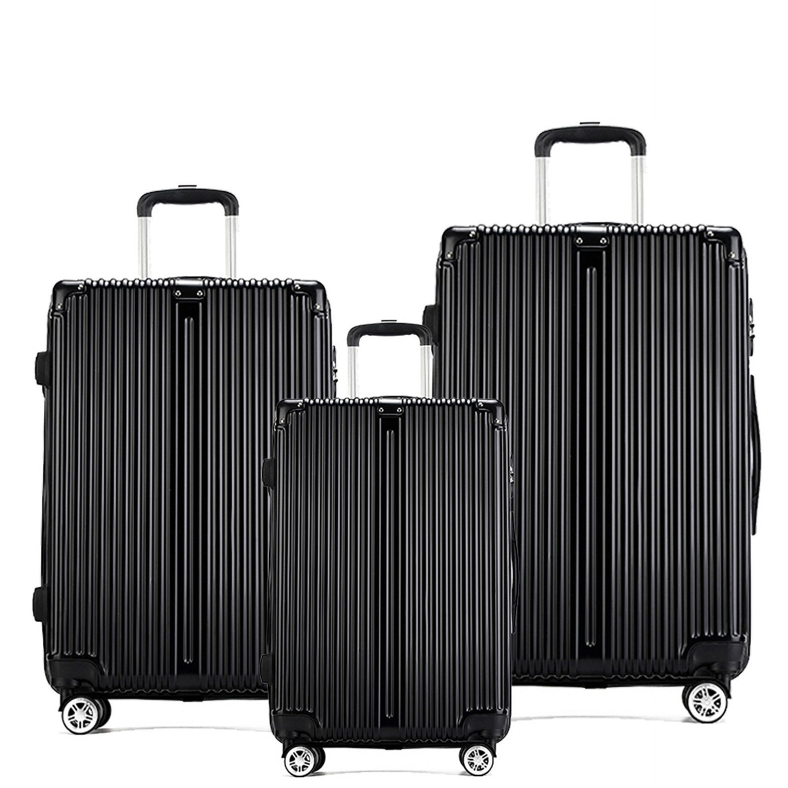 FUROKOY Kofferset 3-teiliges Set, Hartschalen-Handgepäck ABS-Material, , Rollkoffer, Reisekoffer mit Zahlenschloss schwarz stil 2