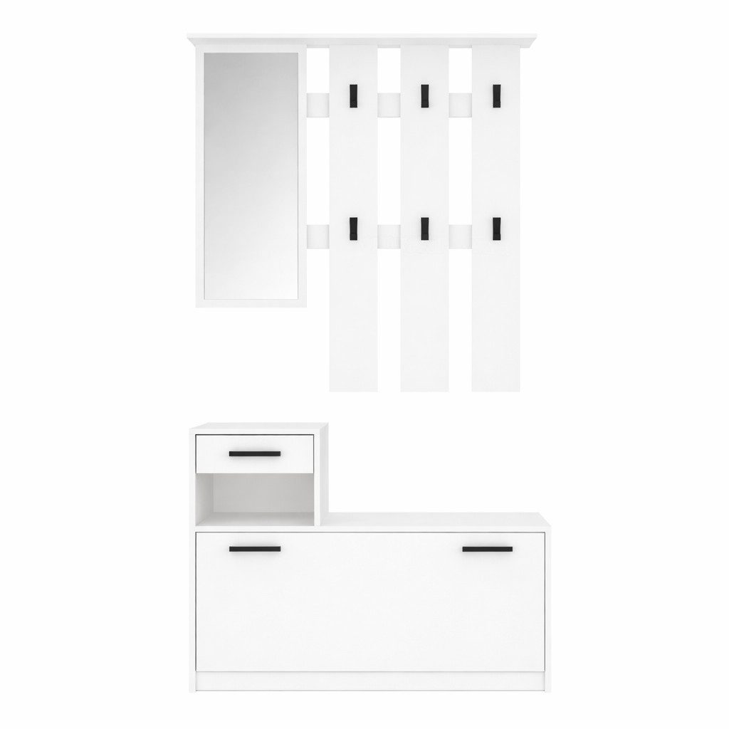 OTTO home Garderoben-Set Luna Kommode mit 1 Klappe + 1 Schubkasten, Paneel mit Spiegel 6 Haken, (2-St), Kompaktes Garderoben-Set für ein stilvolles und ordentli – Bild 3 von 5