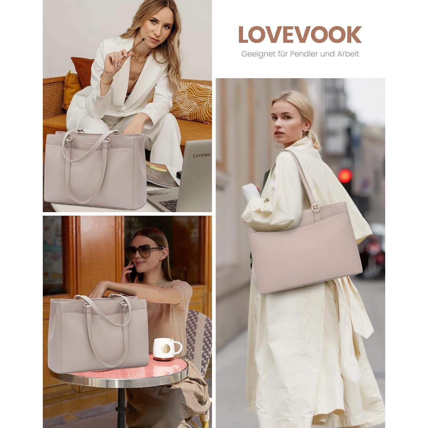 LuxusKollektion Laptoptasche Laptoptasche Damen Aktentasche Shopper Nackte Farbe 15,6 Zoll
