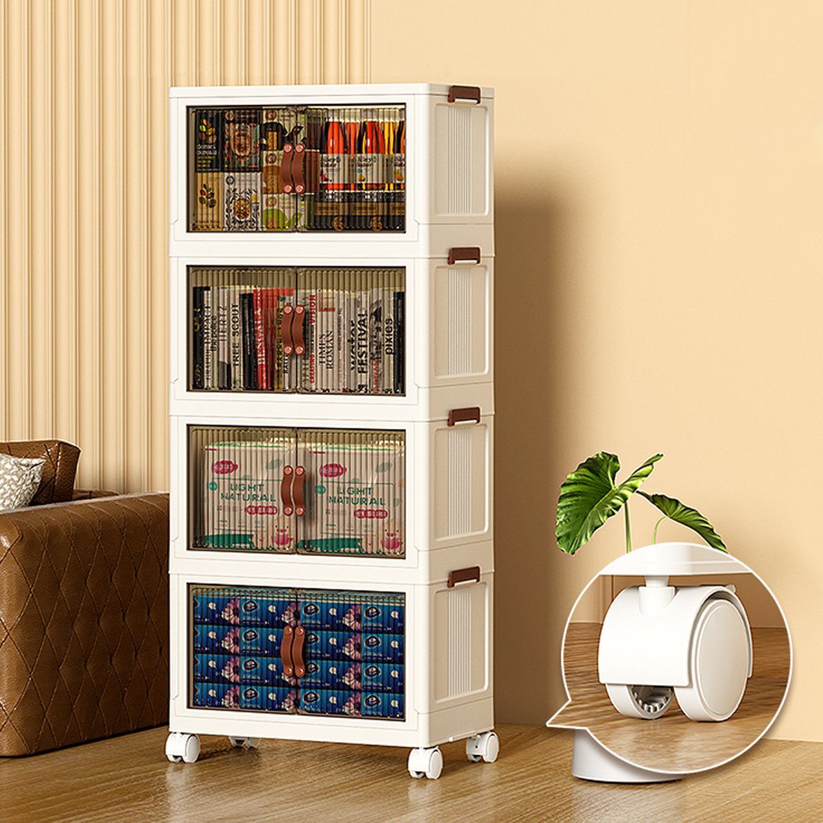 7Magic Stapelbox Faltbare Aufbewahrungsbox mit Deckel Groß mit Türen und  Rädern, Durchsichtig Lagerboxen 130L/170L/210L, Wohnzimmer Küche  Lebensmittel
