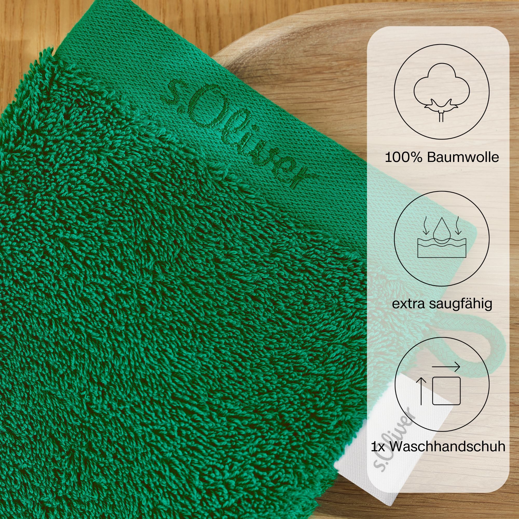 s.Oliver Waschhandschuh s.Oliver, Premium Qualität, 600 gr/m², auch als Sets erhältlich, Walkfrottier (1-St), große Farbauswahl, auch als Duschtuch, Handtuch, Gästetuch