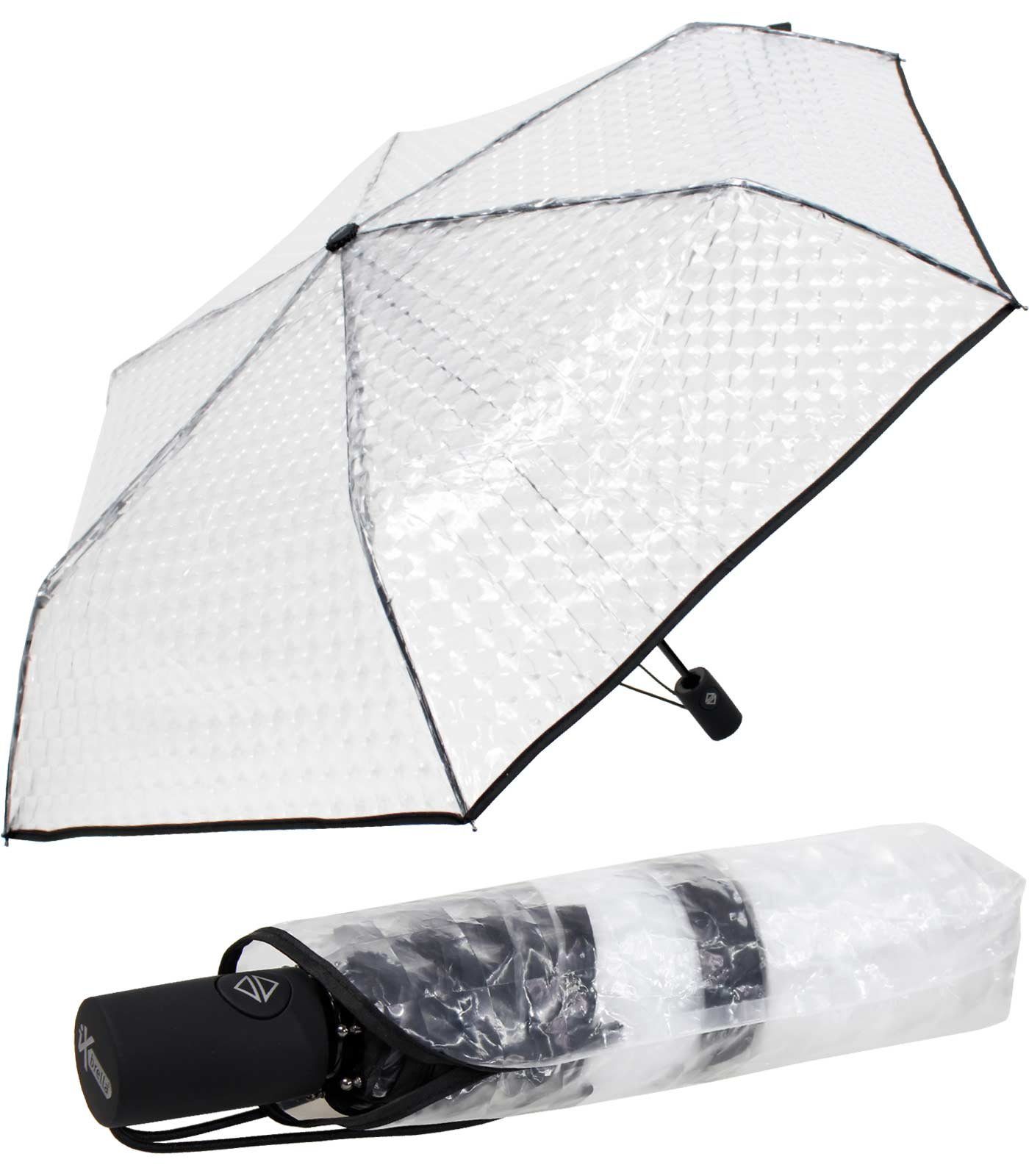 iX-brella Taschenregenschirm Minischirm Transparent Automatik mit Lens-Effekt, in weiß, rot und schwarz transparent-schwarz