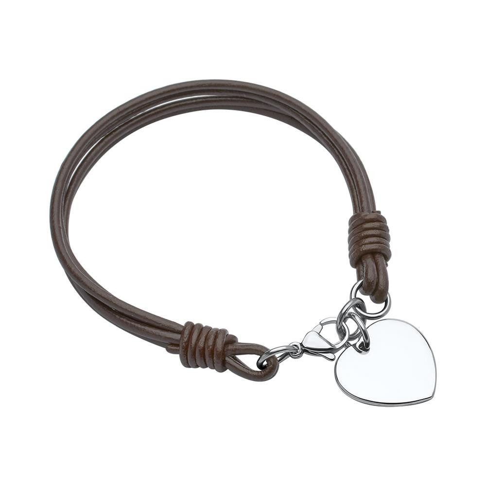Unique Lederarmband Braunes Lederarmband mit Edelstahl Herz LB0406