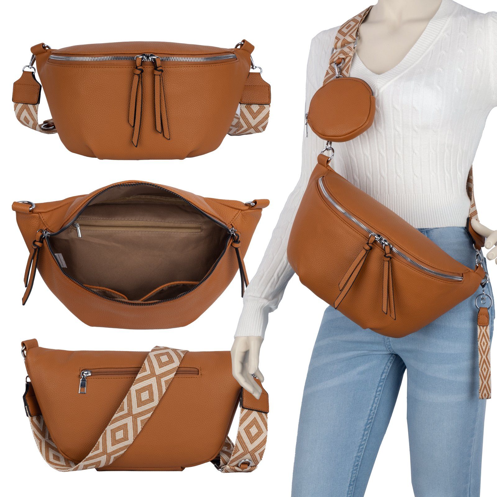 EAAKIE Gürteltasche Bauchtasche Umhängetasche Crossbody-Bag Kunstleder Italy-Design, als Schultertasche, CrossOver, Umhängetasche tragbar