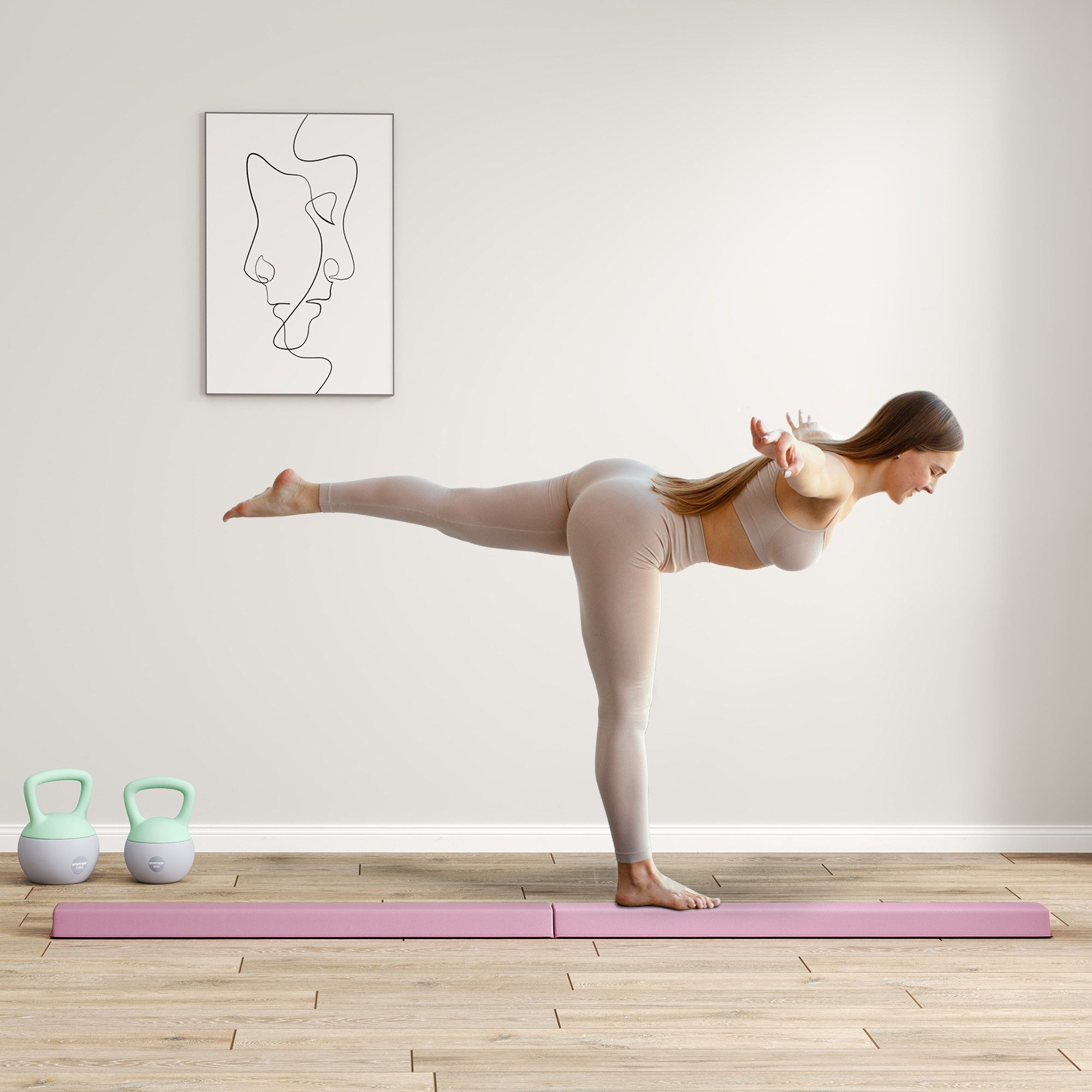 SPORTNOW Balancetrainer 236 cm, klappbarer, tragbar, rutschfest, bis 80 kg, für Kinder ab 3 Jahre, Indoor & Outdoor, Rosa