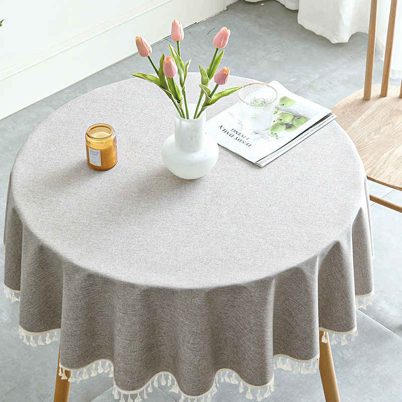 Coonoor Tischdecke rund Baumwoll-Leinentischdecke, nordischer Stil, Geeignet für die Tischdekoration in Cafés, Restaurants usw
