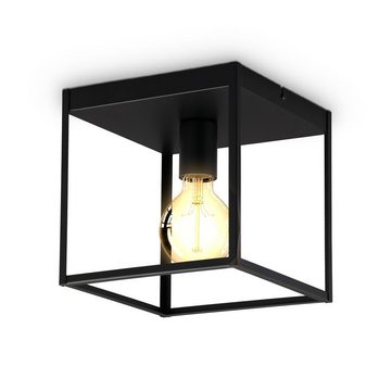 B.K.Licht Deckenleuchte Retro Deckenlampe schwarz matt 1-flammig E27 - BKL1427, ohne Leuchtmittel, Lampe LED / Halogen 22x22 cm Metall Industrie-Design