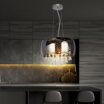 Globo Pendelleuchte, Leuchtmittel inklusive, Warmweiß, LED Pendelleuchte Wohnzimmerlampe Metall Chrom Glas 5 Flammig D 35 cm