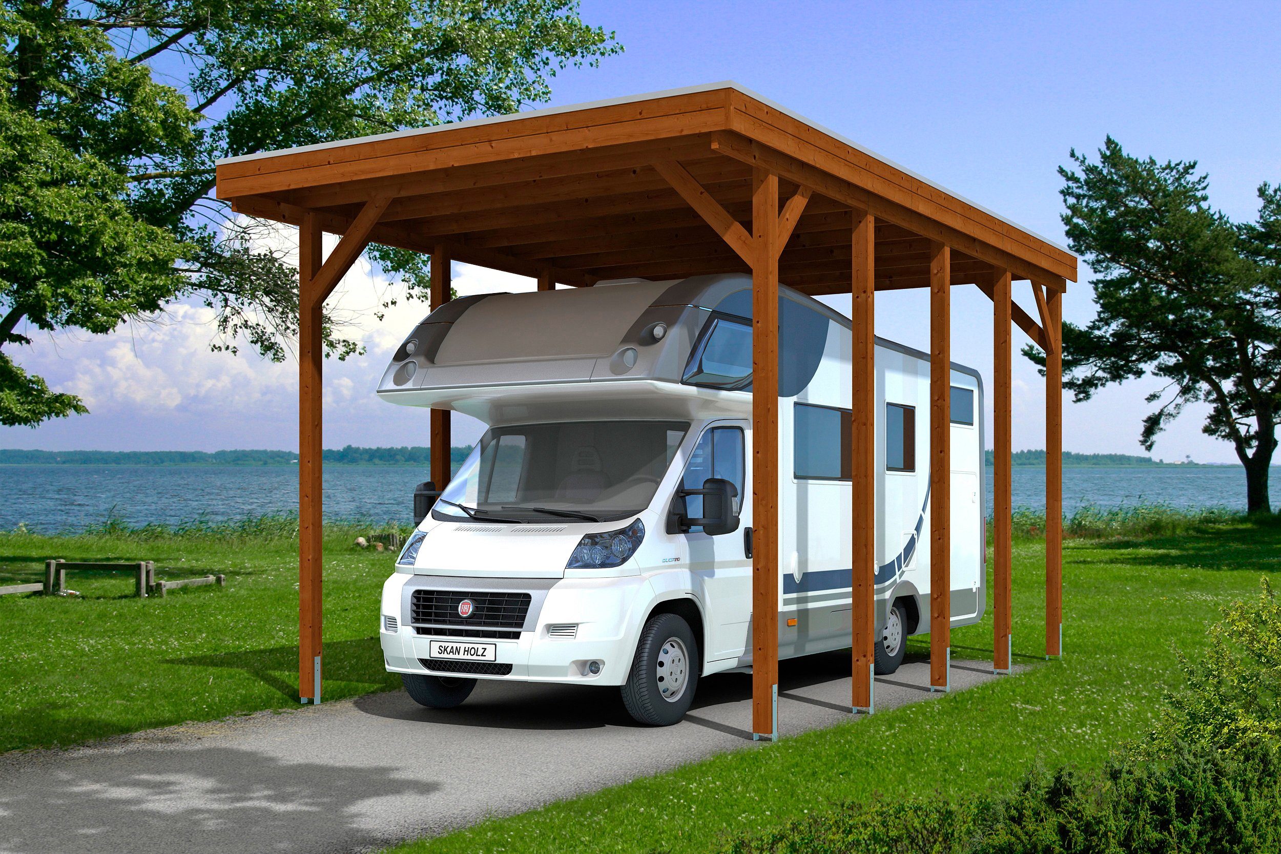 Skanholz Einzelcarport Friesland, BxT: 397x708 cm, 351 cm Einfahrtshöhe, für Caravan