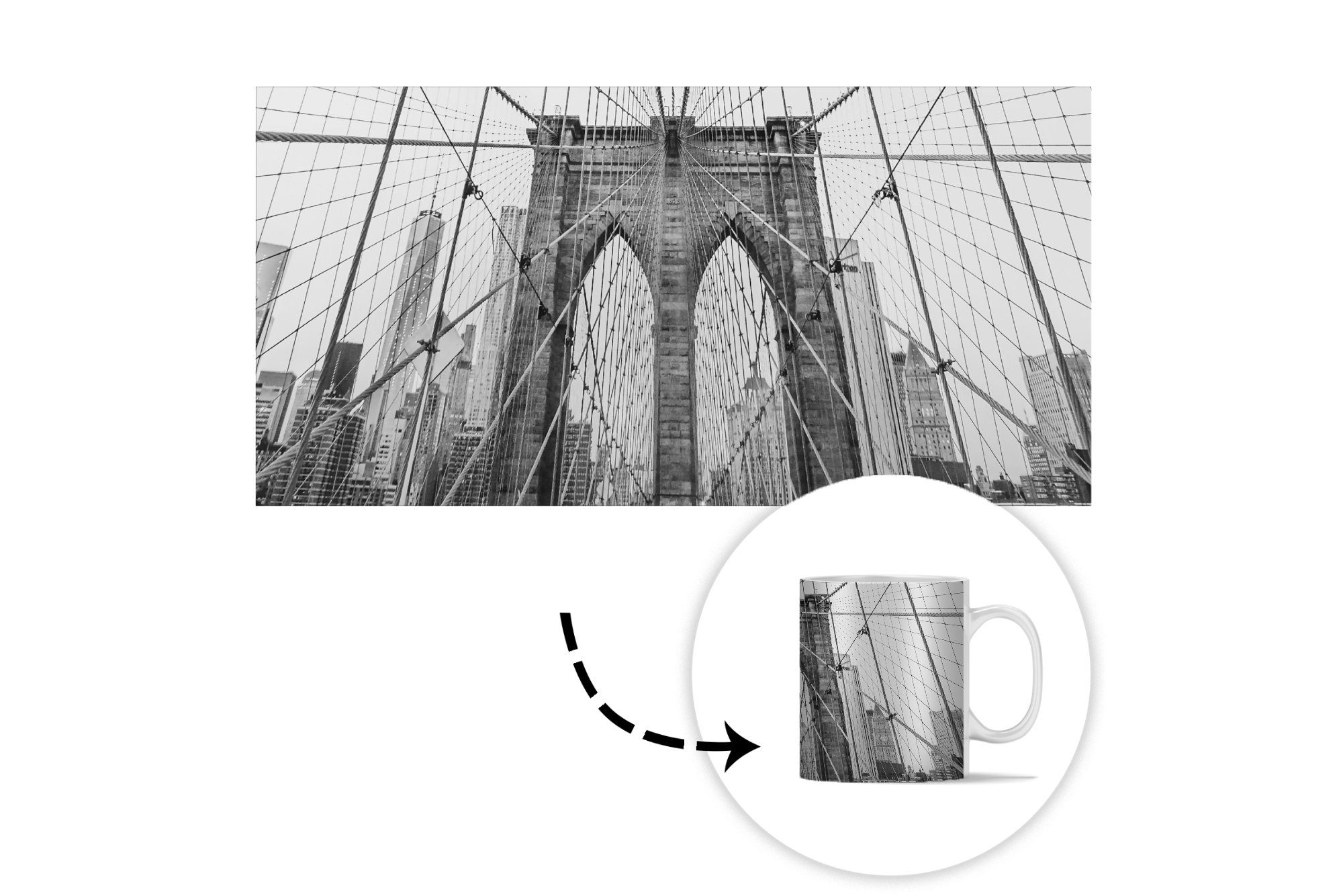 Tasse MuchoWow Geschenk Bridge Brooklyn Kaffeetassen, Becher, - Gebäude, - Keramik, Teetasse, Brücke Teetasse, - Architektur