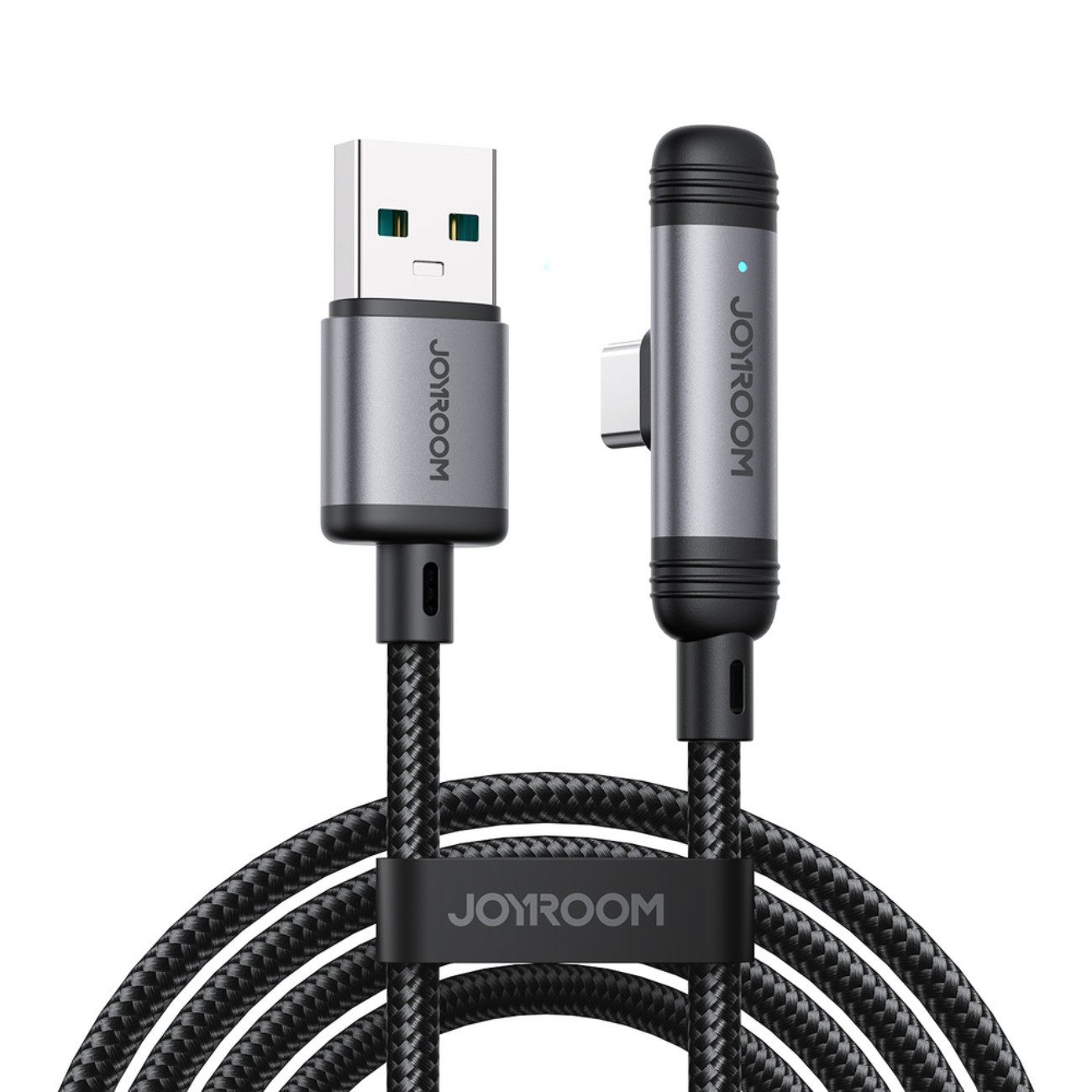 JOYROOM EnjoyX USB-Kabel, (120 cm), 3A Ladekabel 1,2 m, USB-A zu USB-C, 90° Stecker, Nylon, Schwarz