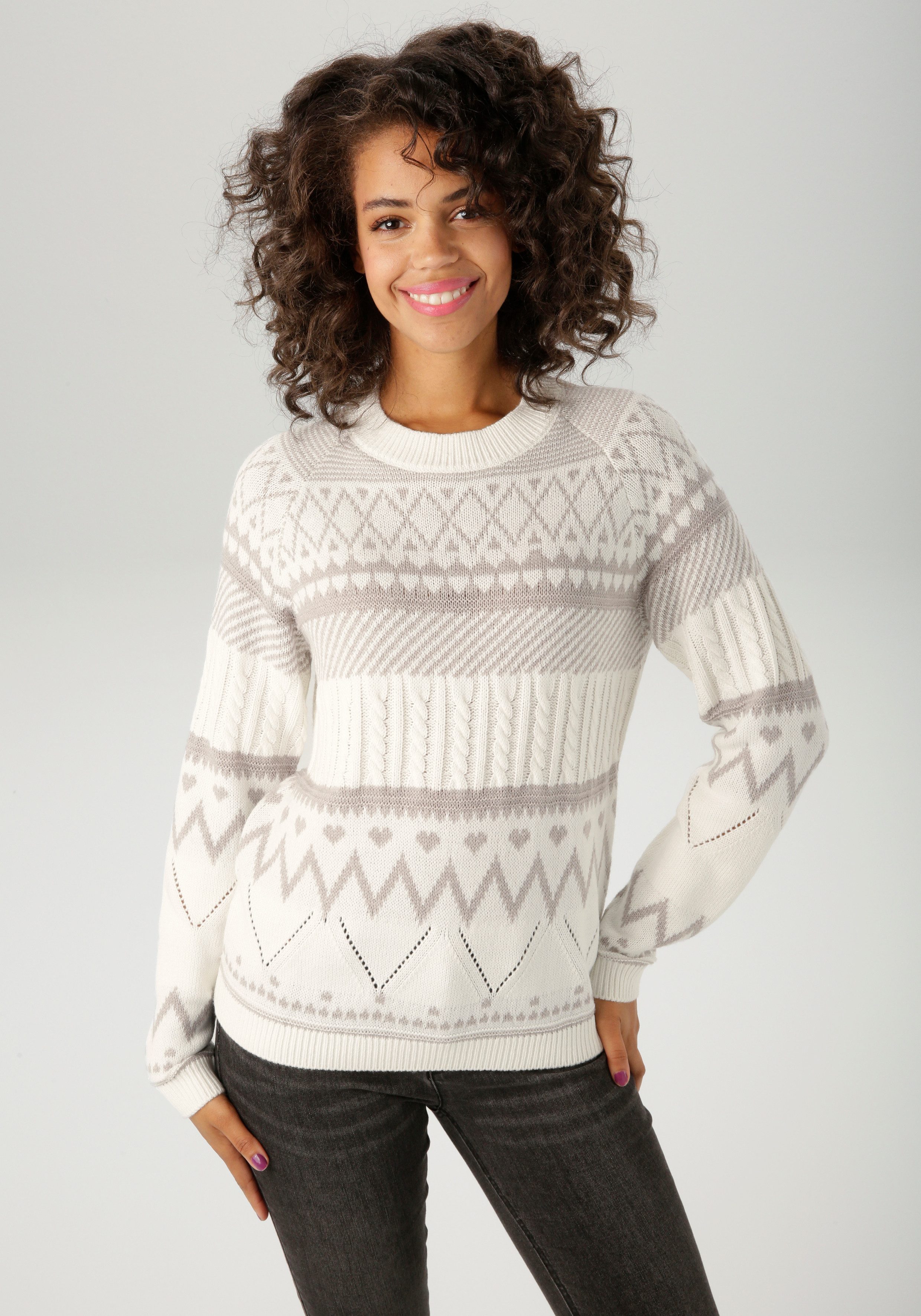 Aniston CASUAL Strickpullover im trendigen Muster-Mix günstig online kaufen