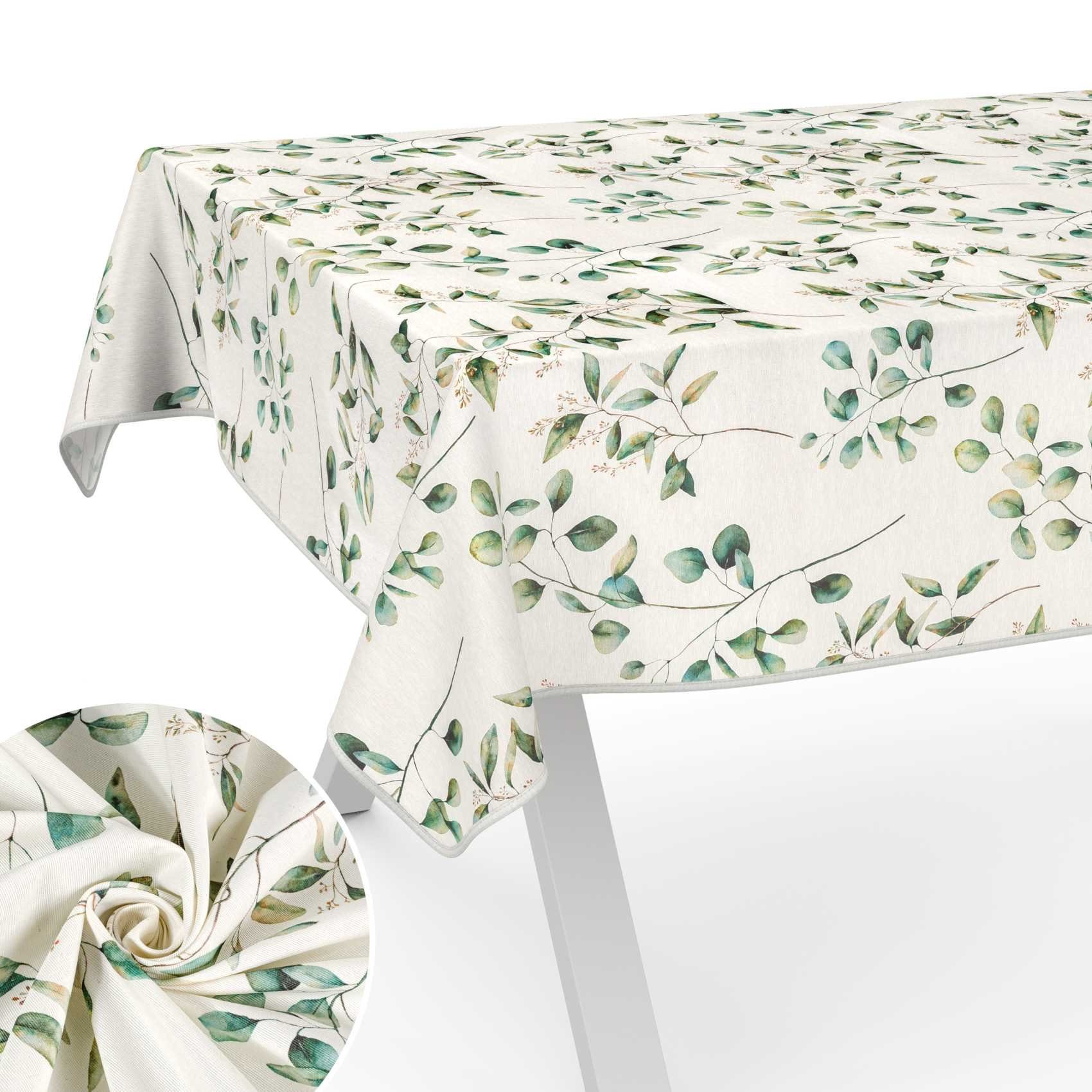 ANRO Tischdecke aus Stoff mit Blumen Pflanzen wasserabweisend Tischtuch Tischwäsche (Einzelstück 1-tlg), mit Acryl Beschichtung