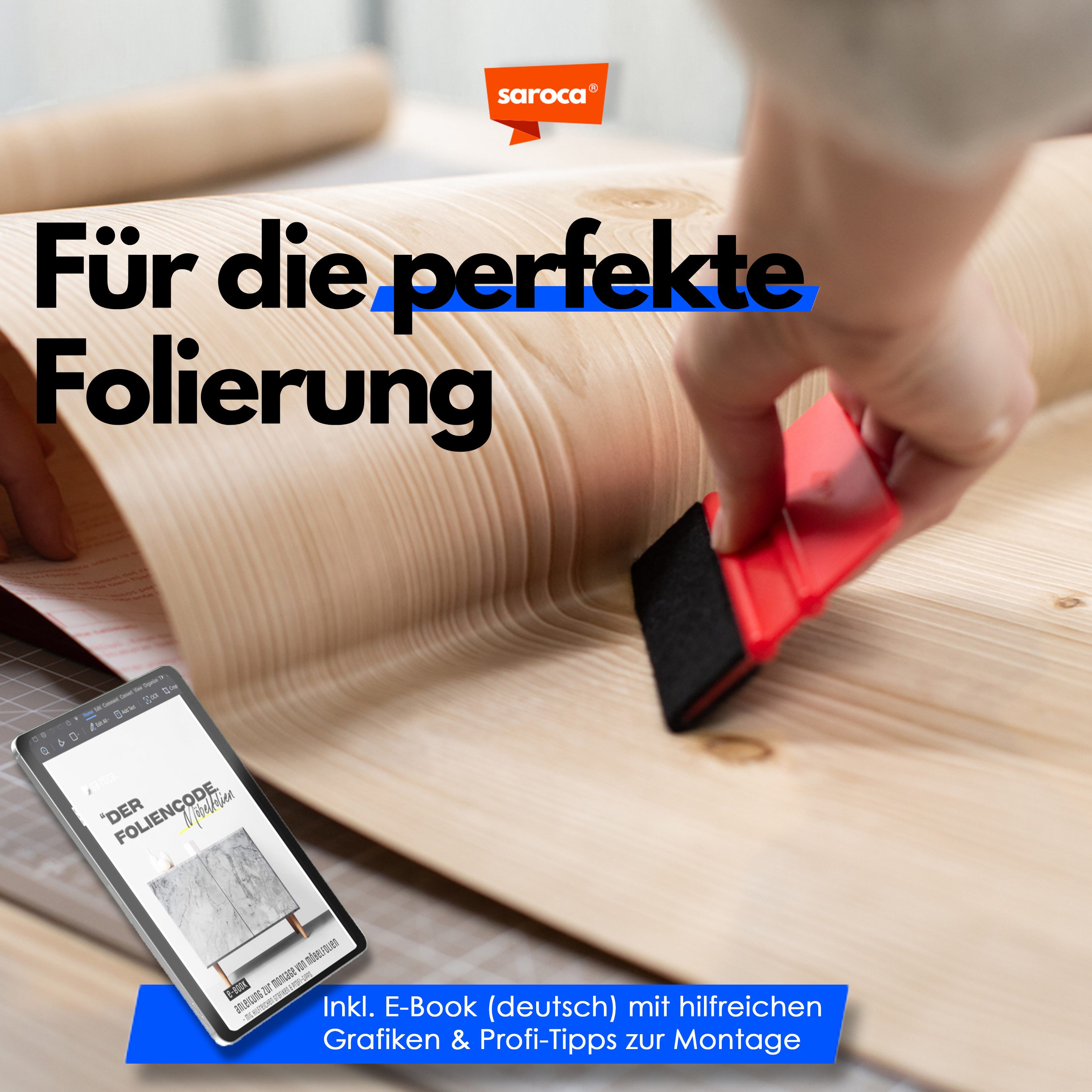 sa roca Möbelfolie Klebefolie Holzoptik schwarz Dekofolie für Möbel Küche, (Designfolie im Zuschnitt inkl. E-Book), Designfolie - Zuschneidbar, abwischbar & rückstandslos entfernbar