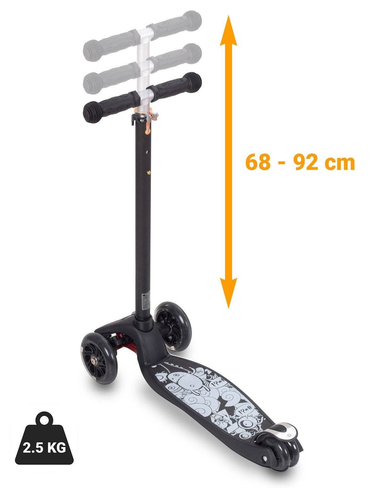 HyperMotion Dreiradscooter Dreirad-Balance-Roller schwarz ALAMO LED-Räder + –