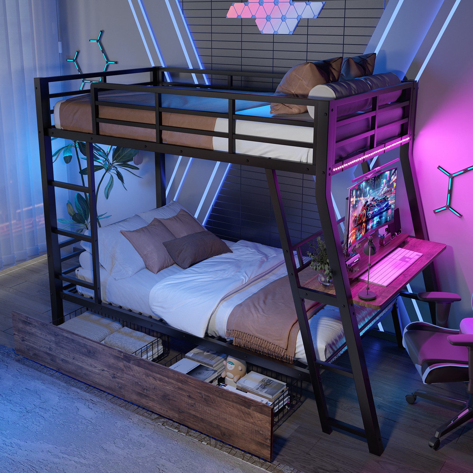 Flieks Etagenbett, LED Metallbett 90x200cm mit günstig online kaufen