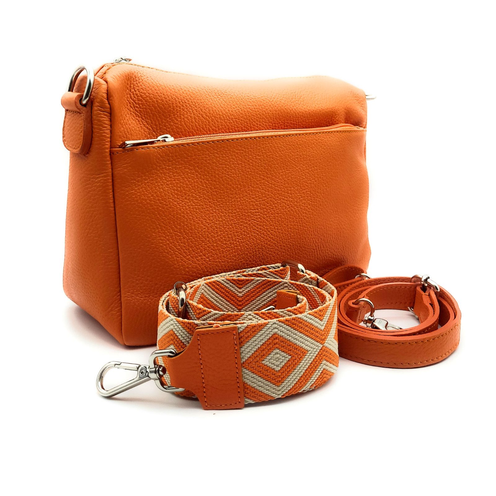 Handtasche echt Leder Umhängetasche Schultertasche Made in Italy orange