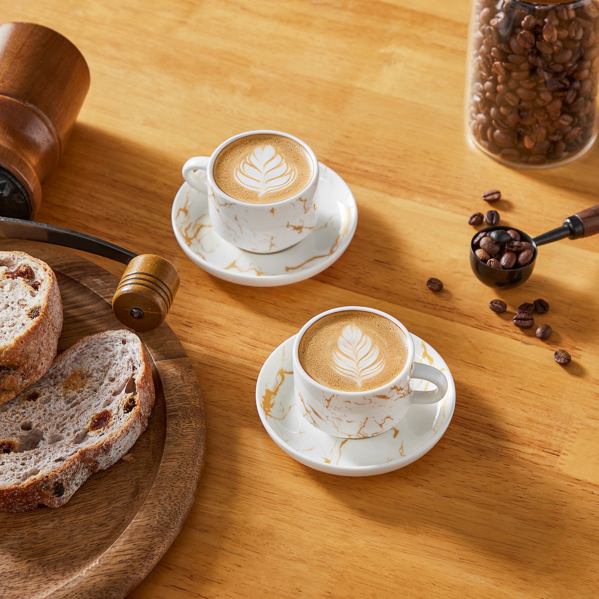 MALACASA Kaffeeservice Porzellan Espressotasse, Metallständer, Weiß/Schwarz/Marmor (6-tlg), 6 Personen, Porzellan – Bild 5 von 5