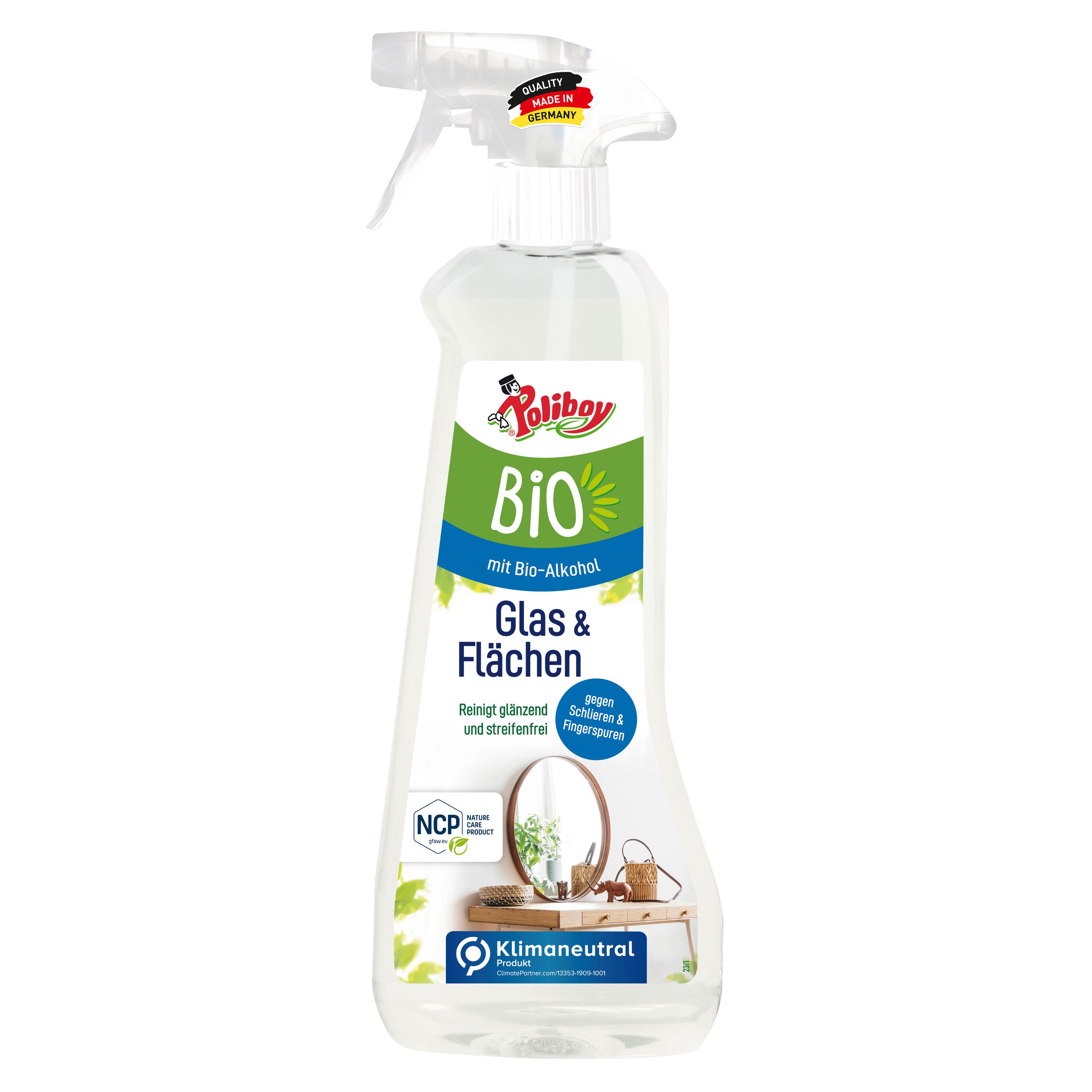 poliboy - 500 ml - Bio Flächen- & Glasreiniger (zur einfachen Reinigung von spiegelnden Oberflächen - Made in Germany)