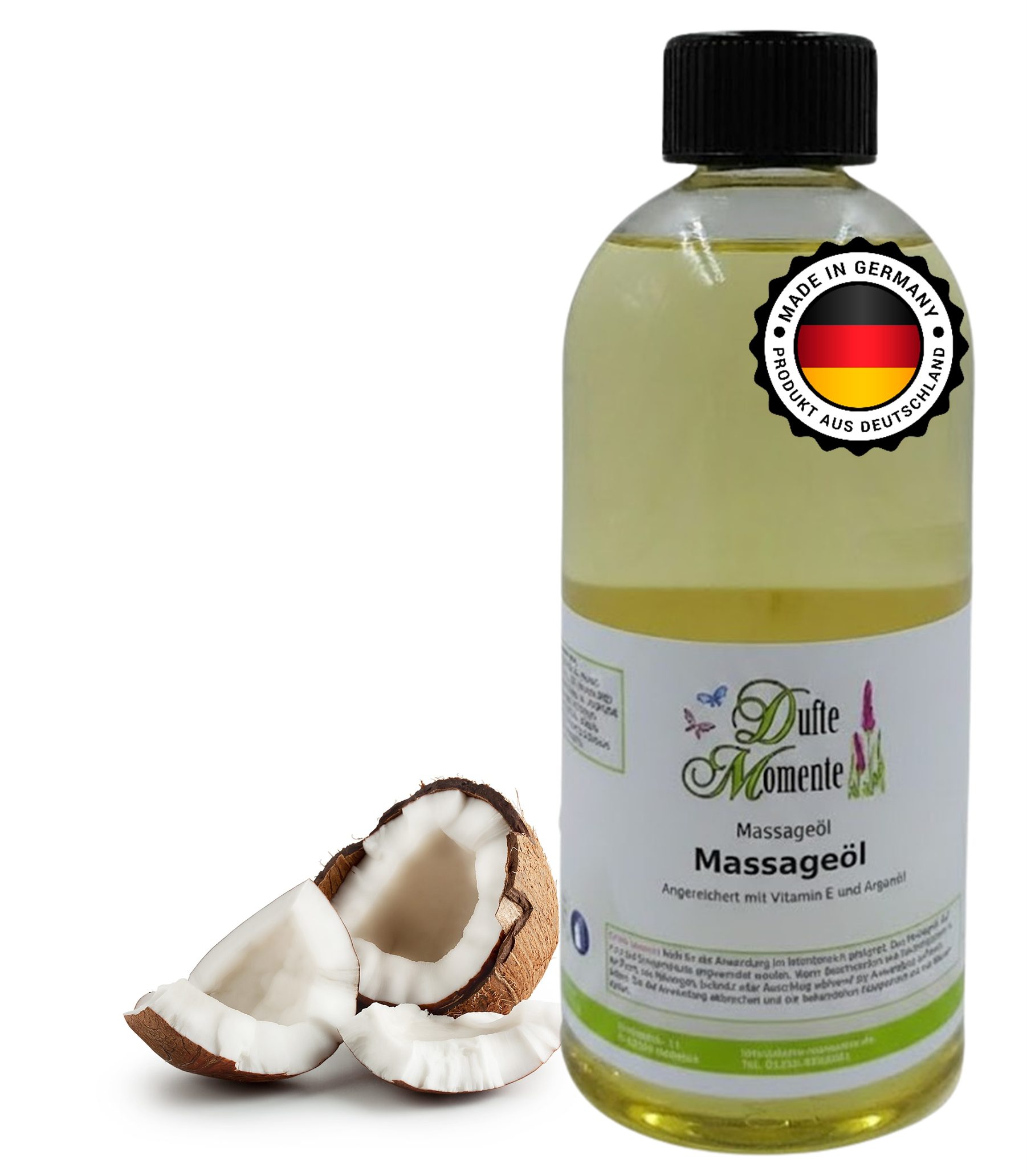 Dufte Momente Massageöl Kokos 250ml - 3 L, hochwertige Pflanzenöle als Basis, vegan und ohne Tierversuche