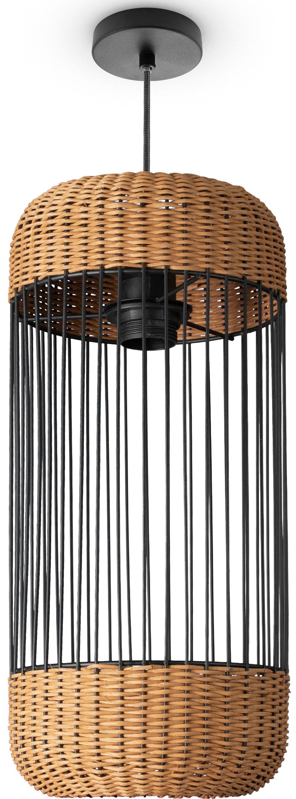 Esszimmer Zylinder ohne Lampe Boho PUSTA, E27 Rattan Home Leuchtmittel, Rustikal Paco Pendelleuchte Pendelleuchte