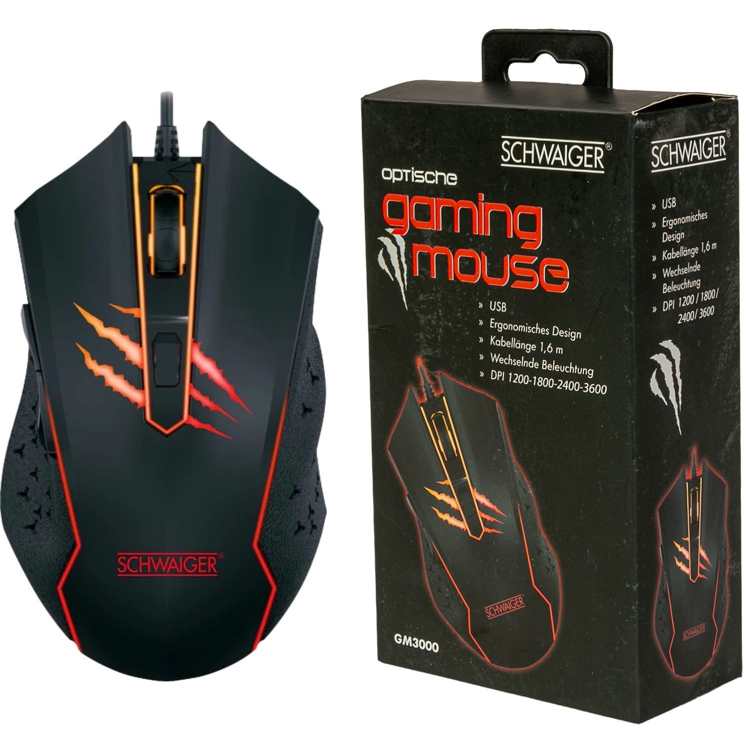 Schwaiger USB Gaming Maus GM3000 RGB LED Beleuchtet Gaming-Maus (USB, Gamer Mouse 6 Tasten dpi-Schalter Ergonomisch Plug & Play Seitentasten)