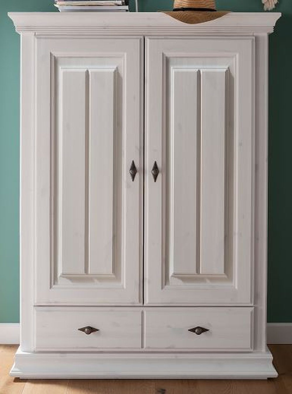 Türen weiß Einlegeböden Wäscheschrank 113x154,5x47 gewachst 2 in Kiefernholz SZ-0111 (BxHxT: 2 aus mit möbelando cm) und