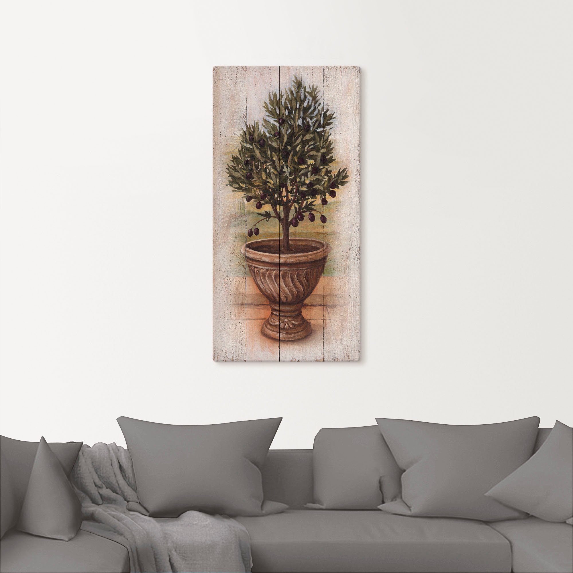Artland Leinwandbild Olivenbaum mit Holzoptik, Pflanzen (1 St), auf Holzrahmen gespannt