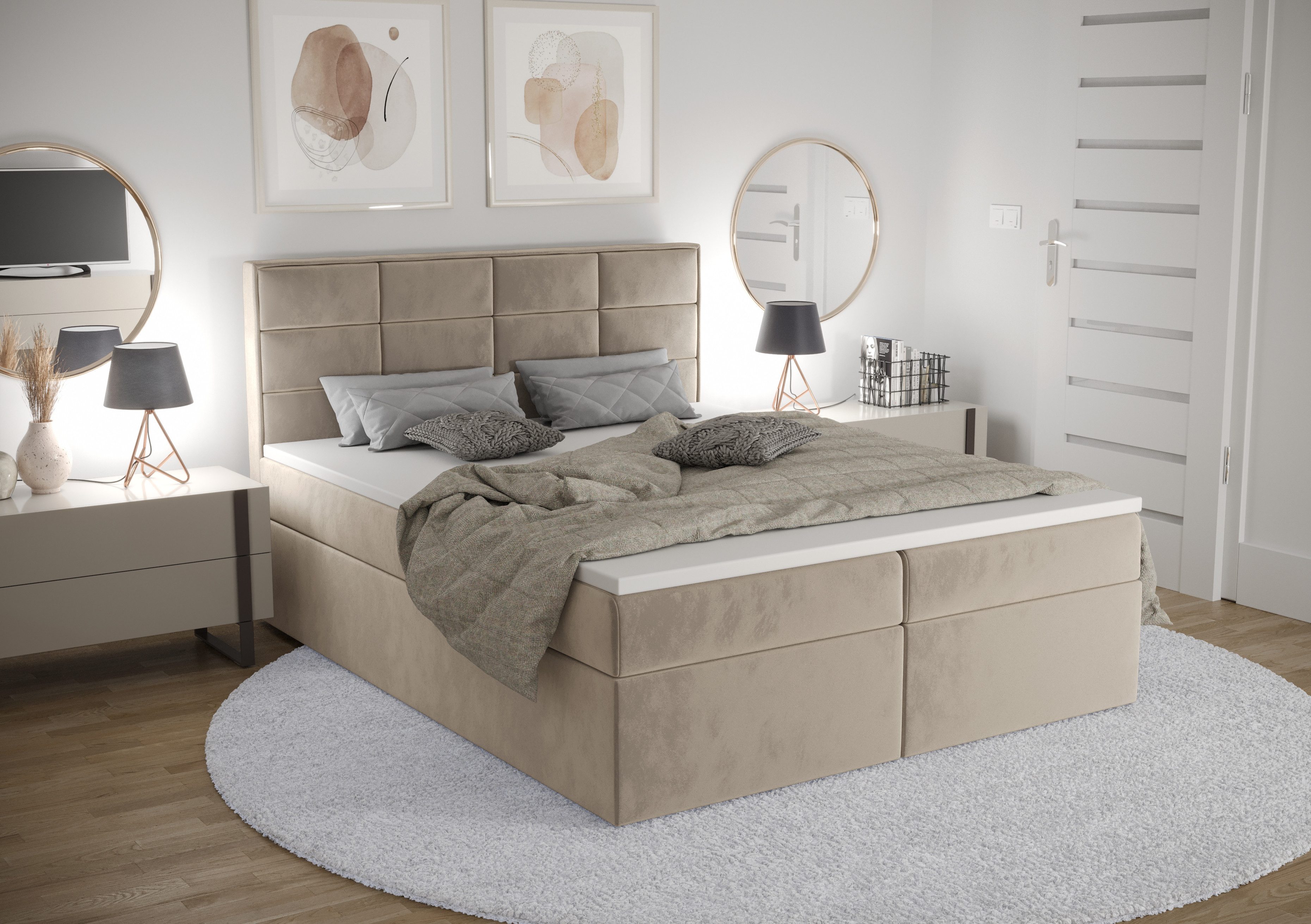 B&B Home Boxspringbett Boxbett Kaja 140 160 180 cm (H3 Matratze Bonellfederung, Kopfteil, Bettkasten und Topper)