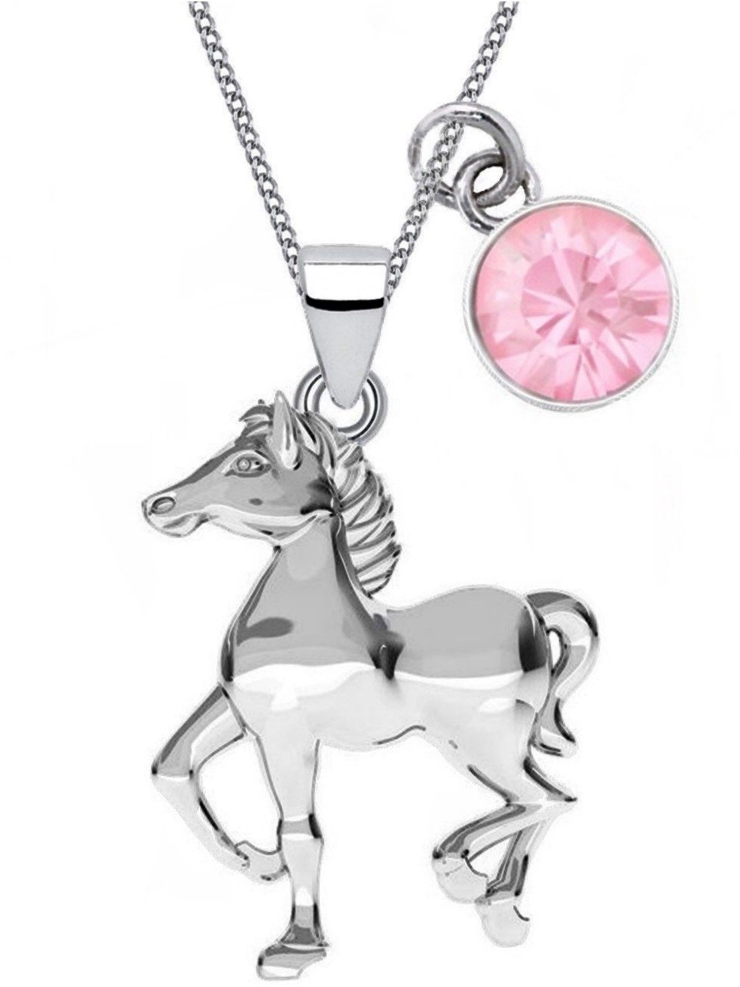 Kette mit Anhänger Pferd Halskette aus 925 Sterling Silber mit Rosa Zirkonia Stein