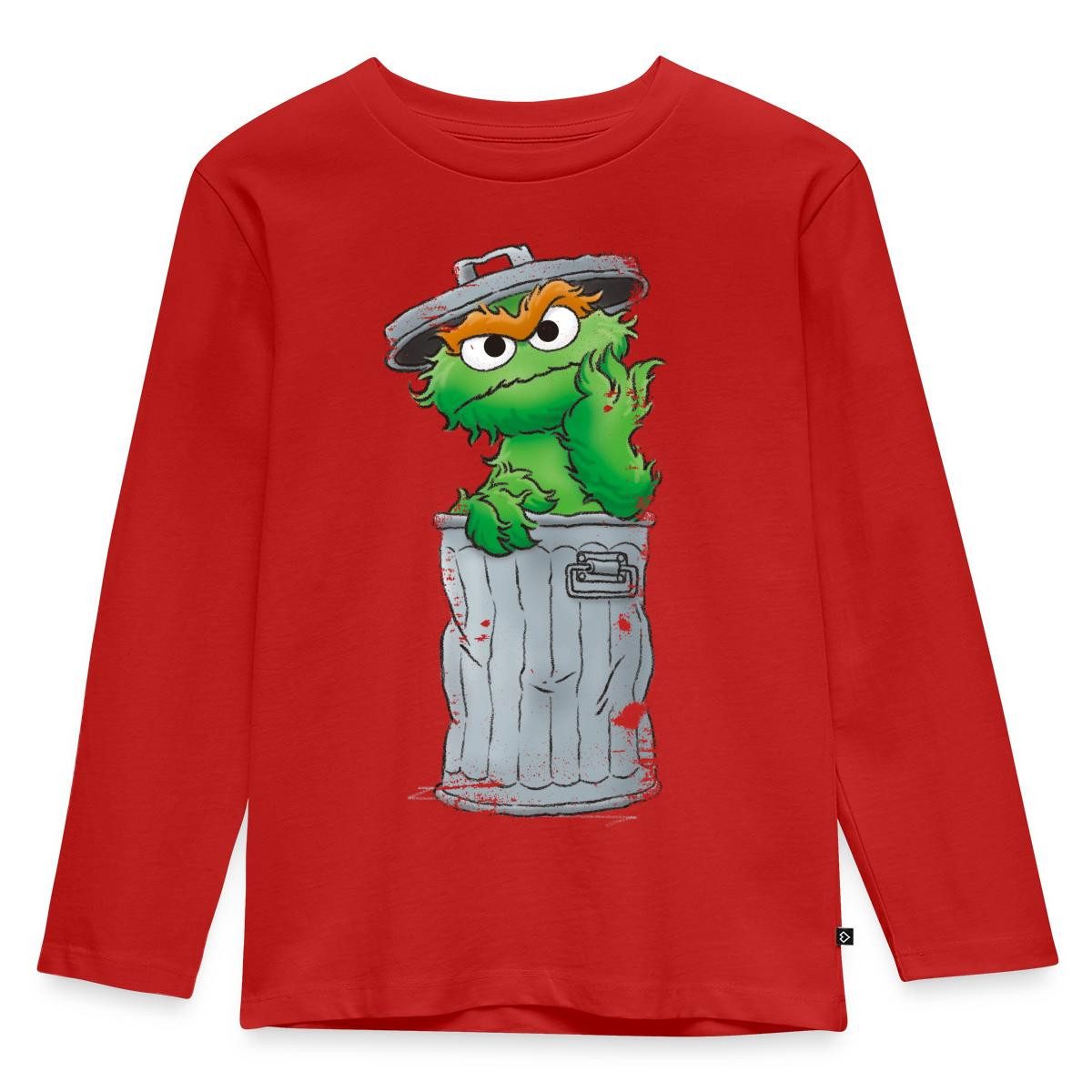 T-Shirt Sesamstraße Oscar Mülltonne Kinder Premium Langarmshirt