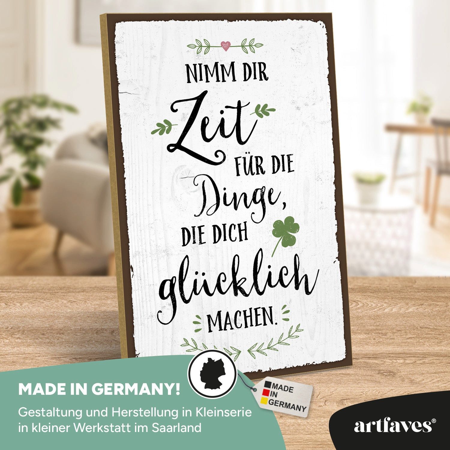 ARTFAVES Holzbild Schild mit Spruch - NIMM DIR ZEIT FÜR DIE DINGE - Glückli günstig online kaufen