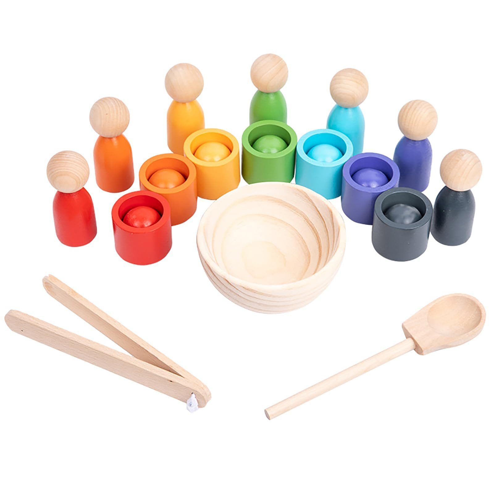Zaewry Lernspielzeug Montessori-Spielzeug „Kugeln im Becher“ aus Holz zum Sortieren, von Regenbogenfarben für Kleinkinder – Vorschul-Farberkennung