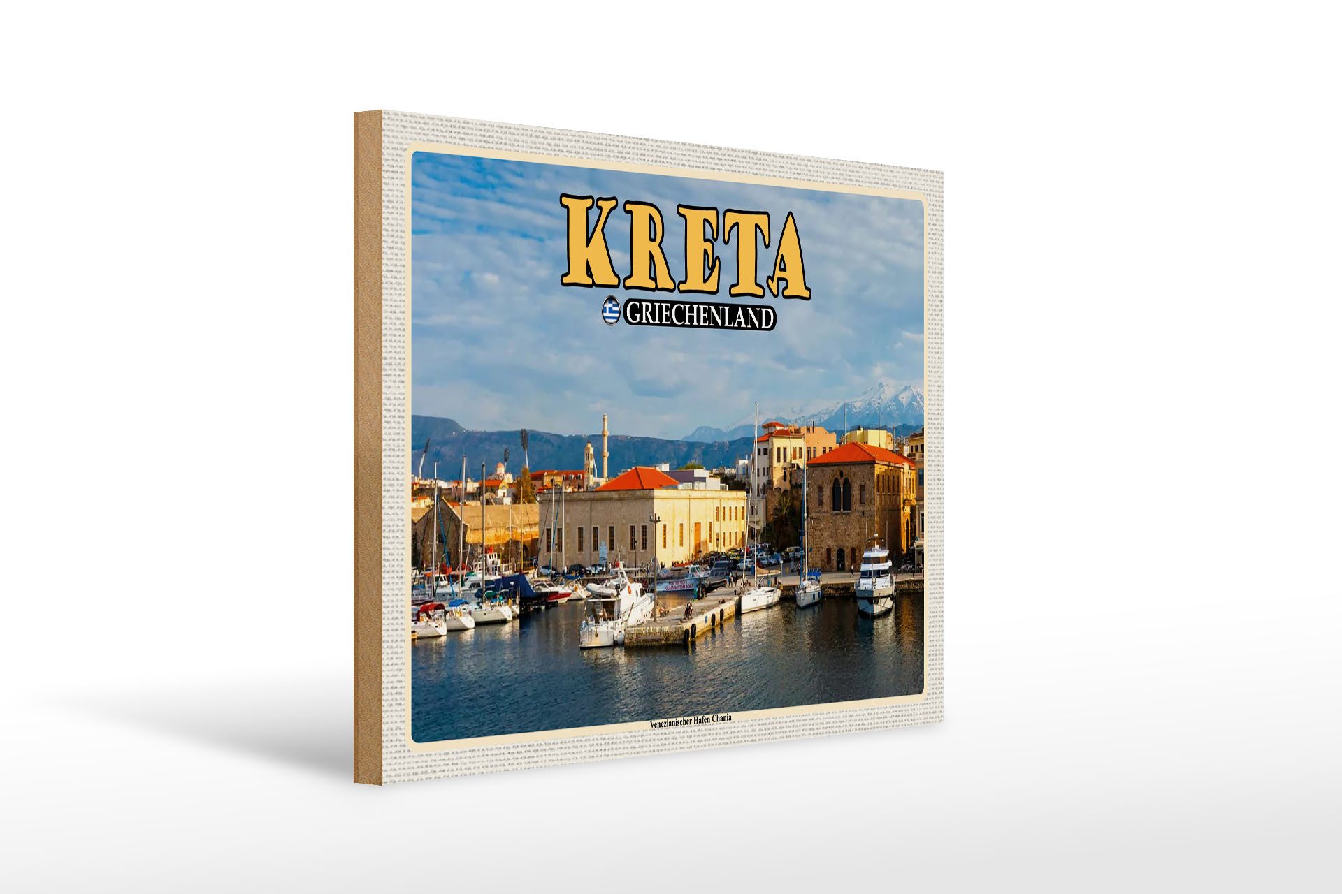 Holzbild Reise 40x30cm Kreta Griechenland Venezianischer Hafen
