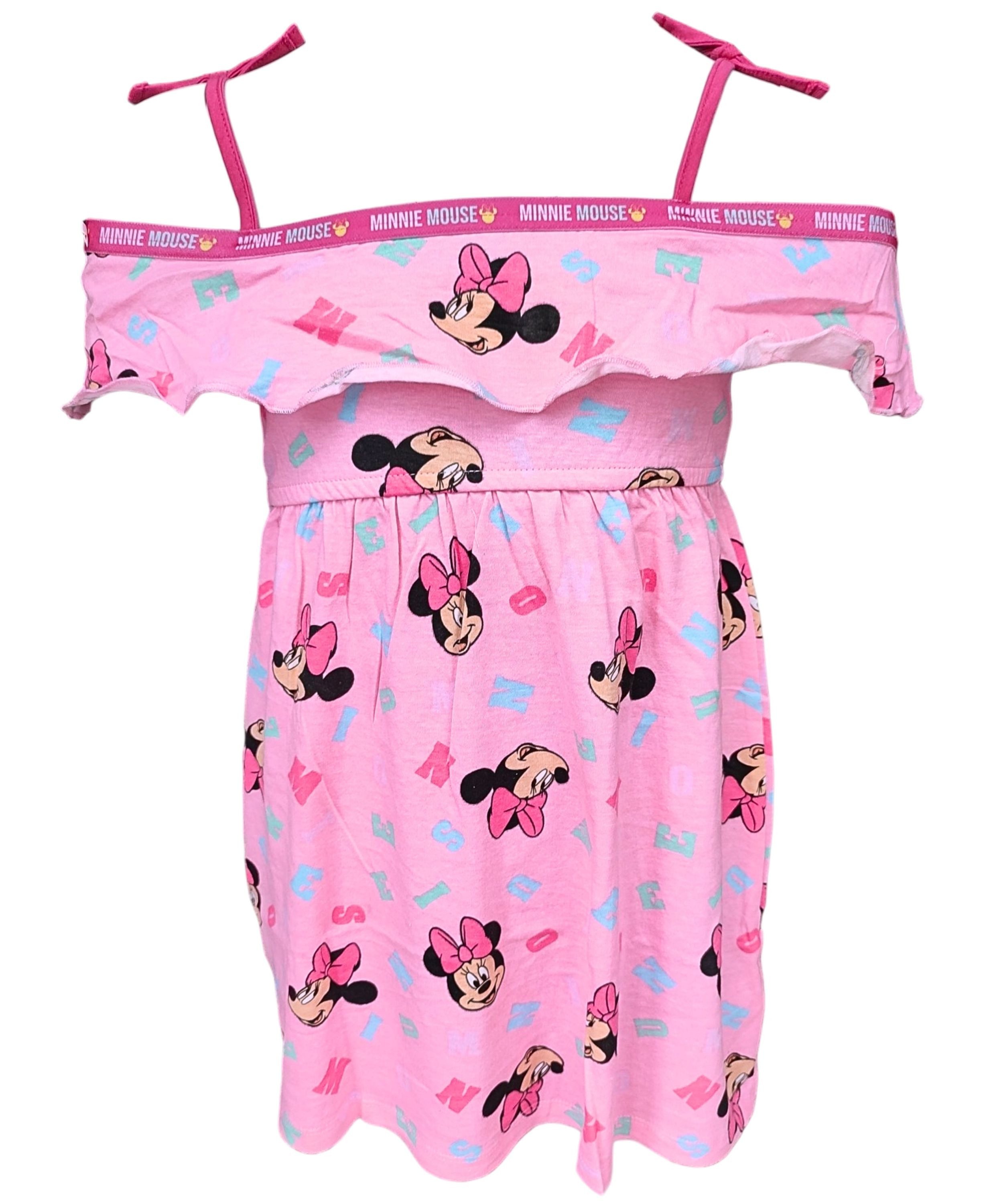 Disney Minnie Mouse Sommerkleid Minnie Maus Off-Shoulder Jerseykleid für Mädchen Gr. 104-134 cm