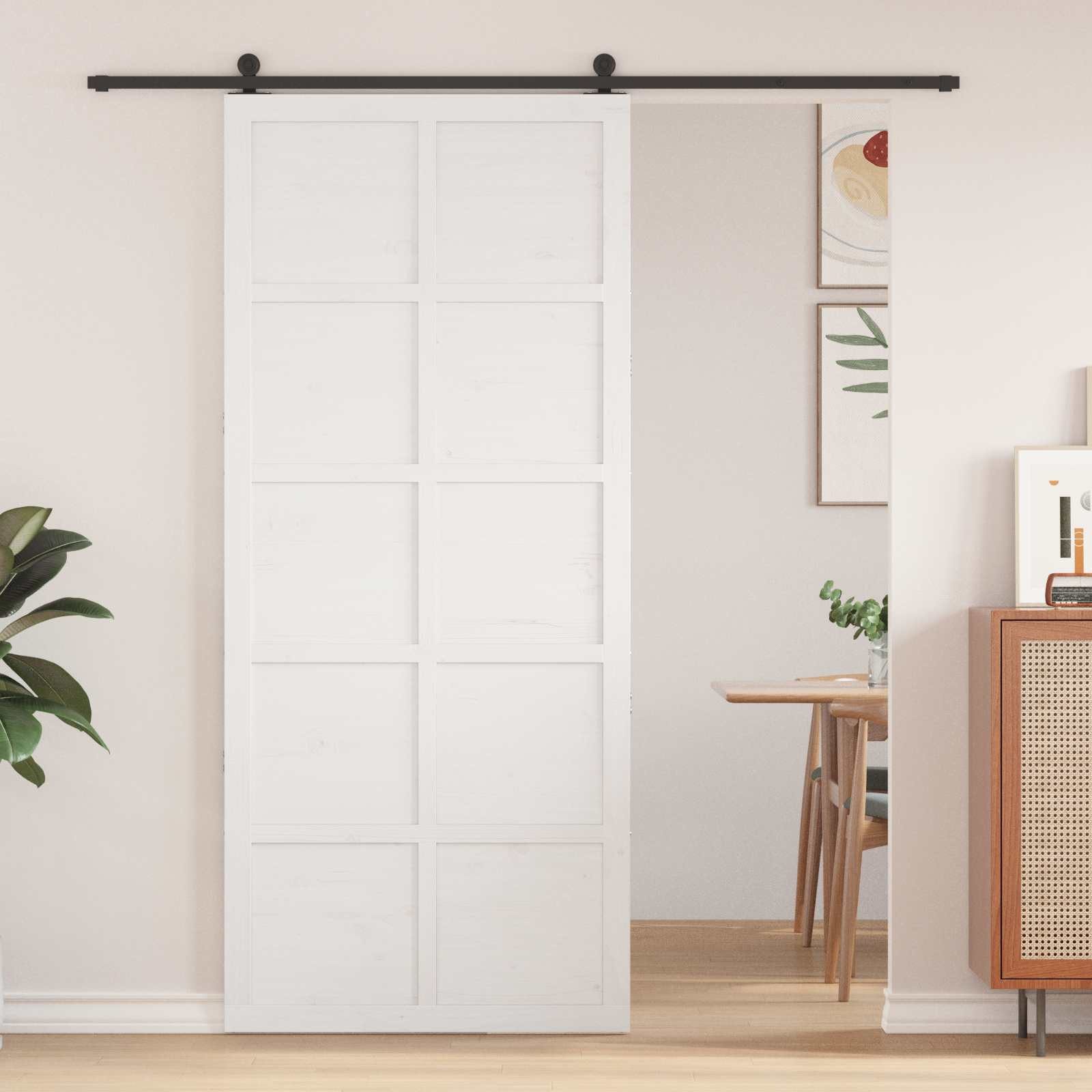 vidaXL Schiebetür Scheunentür 90 x 2,5 x 208 cm Massives Kiefernholz Weiß (1-St)