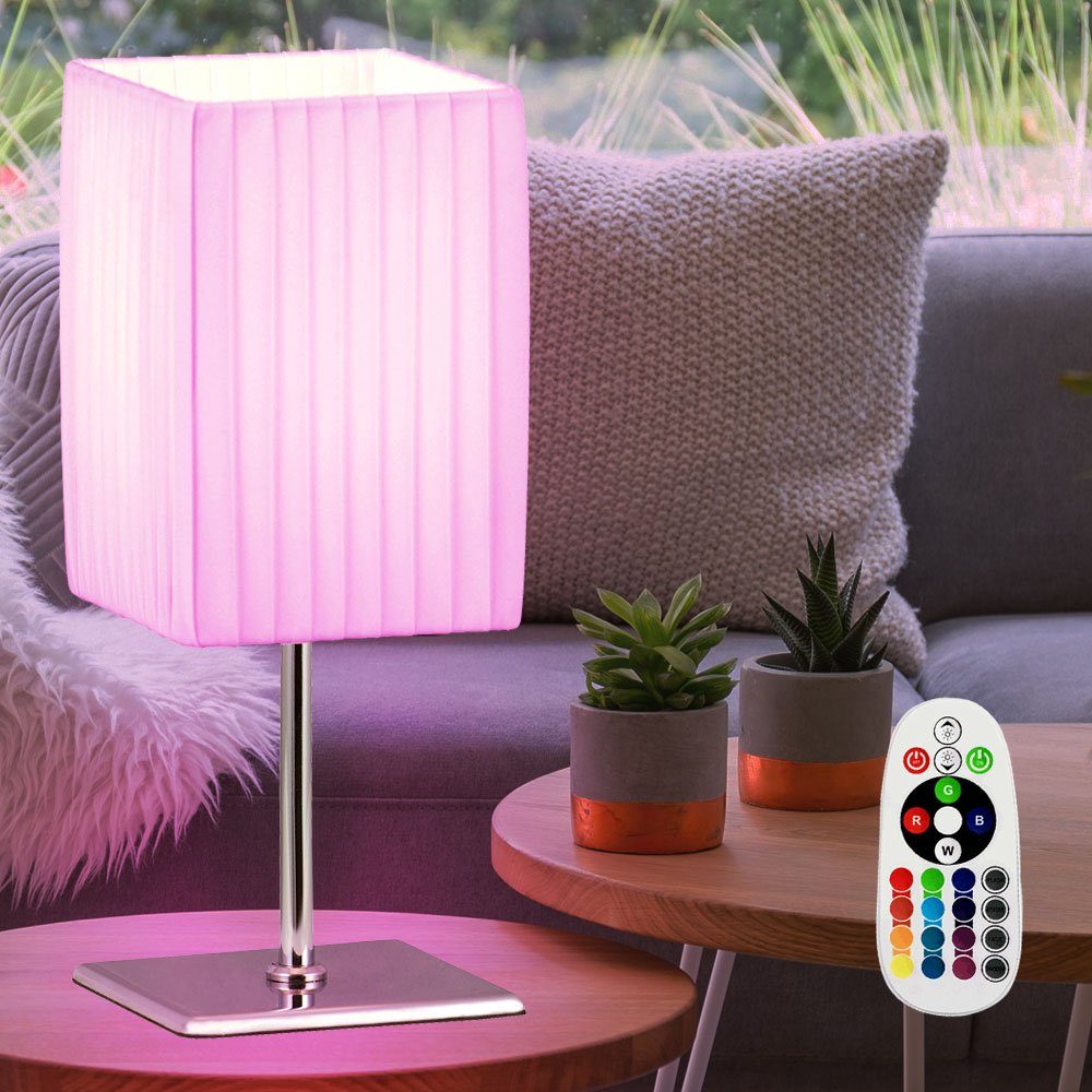 etc-shop LED dimmbar weiß Wohn Tisch inklusive, Fernbedienung Lampe Ess Zimmer Leuchtmittel Tischleuchte, Textil Warmweiß