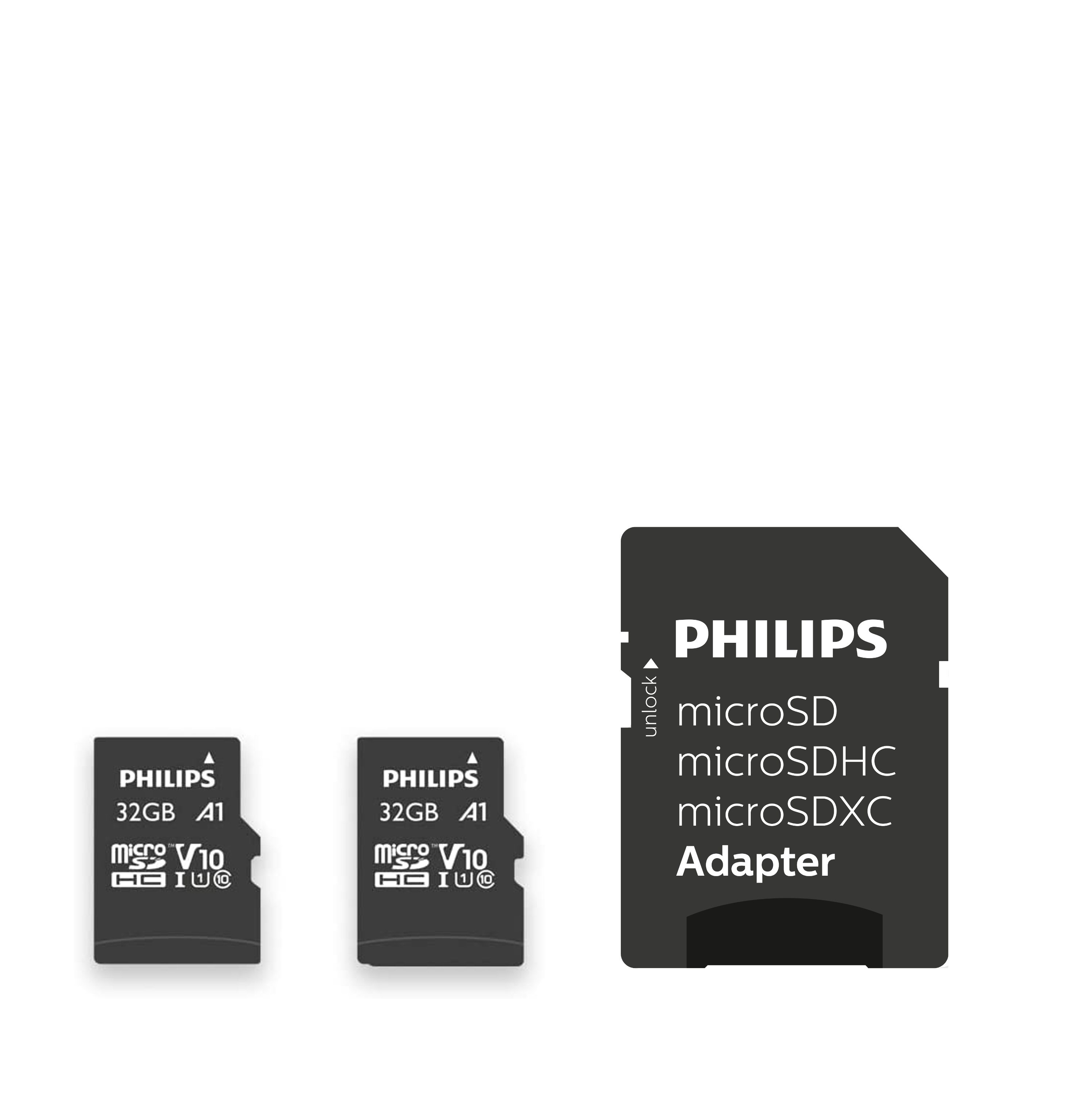 Philips FM32MP45D/00 Micro SD-Karte (USB 3.0, Lesegeschwindigkeit 80,00 MB/s, 2x 32 GB micro SD-Karte, Adapter)