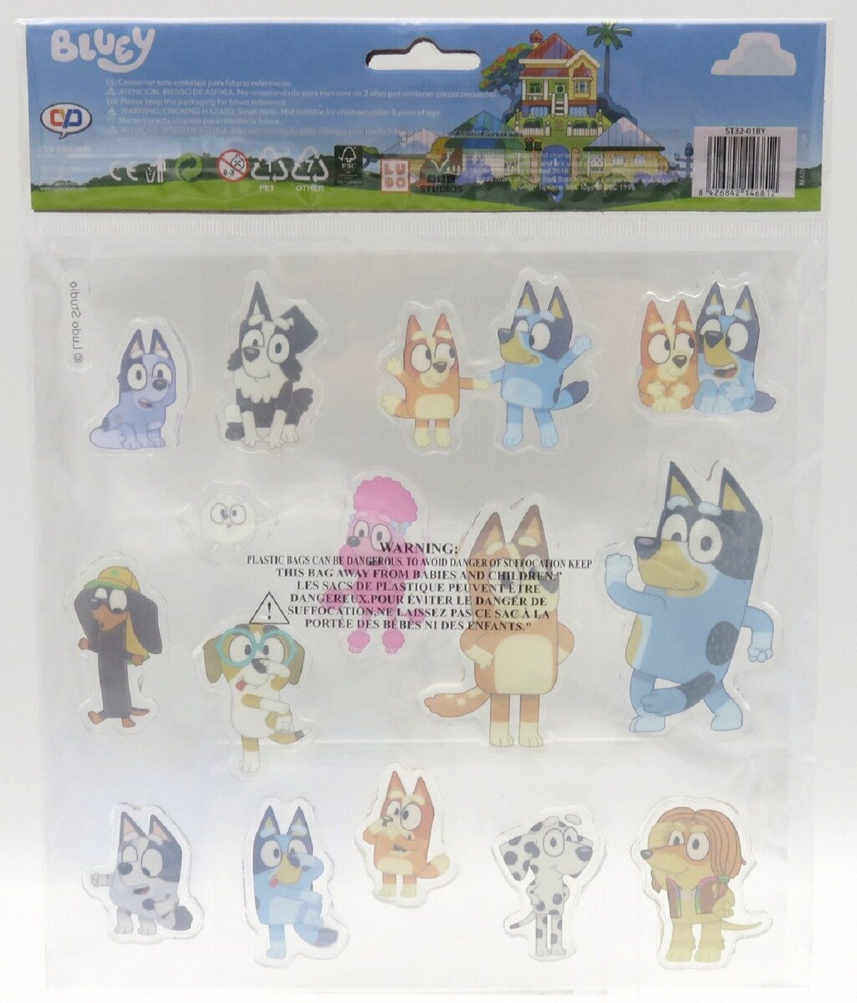 Bluey Fenstersticker wiederverwendbare Fensterdeko für Kinderzimmer und glatte Flächen