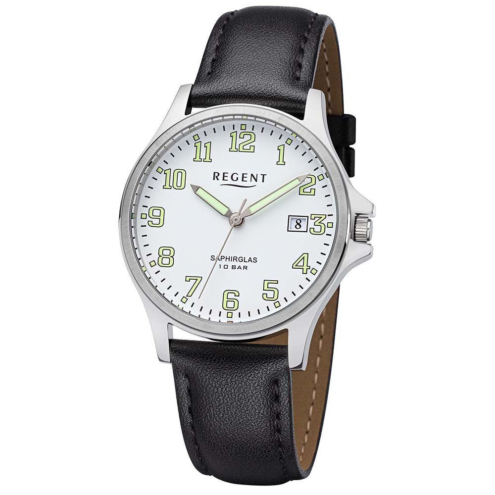 Quarzuhr Regent Herren Uhr F1258 Edelstahl mit Lederband