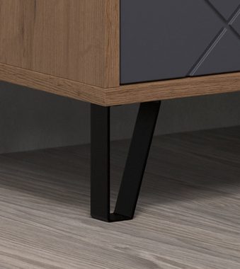 trendteam Highboard Montez (4-türige Kommode in Eiche Kraft Gold und grau, 123 x 136 cm), mit Soft-Close