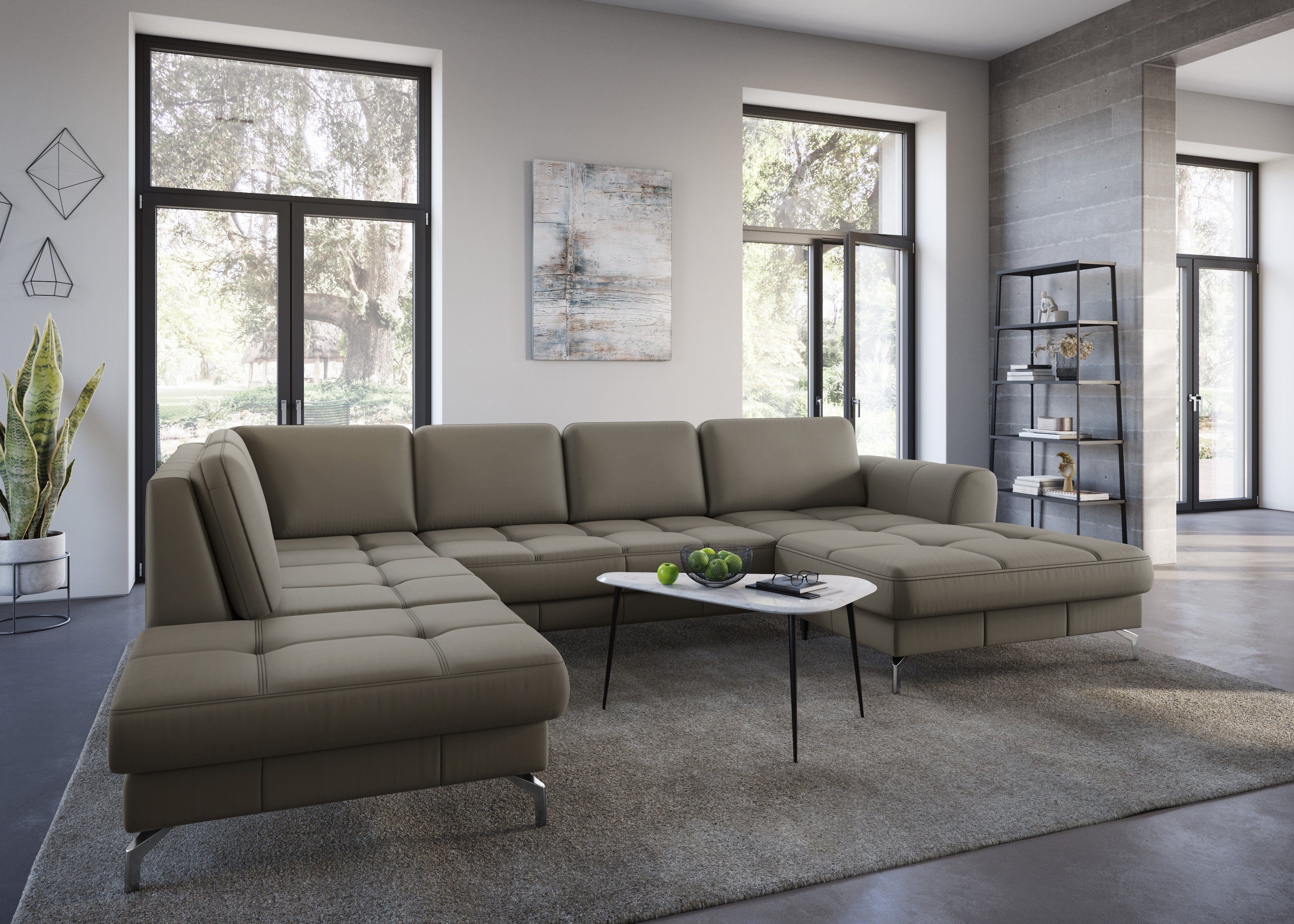 sit&more Wohnlandschaft Bendigo U-Form, inklusive Sitztiefenverstellung, Bodenfreiheit 12 cm, in 2 Fußfarben