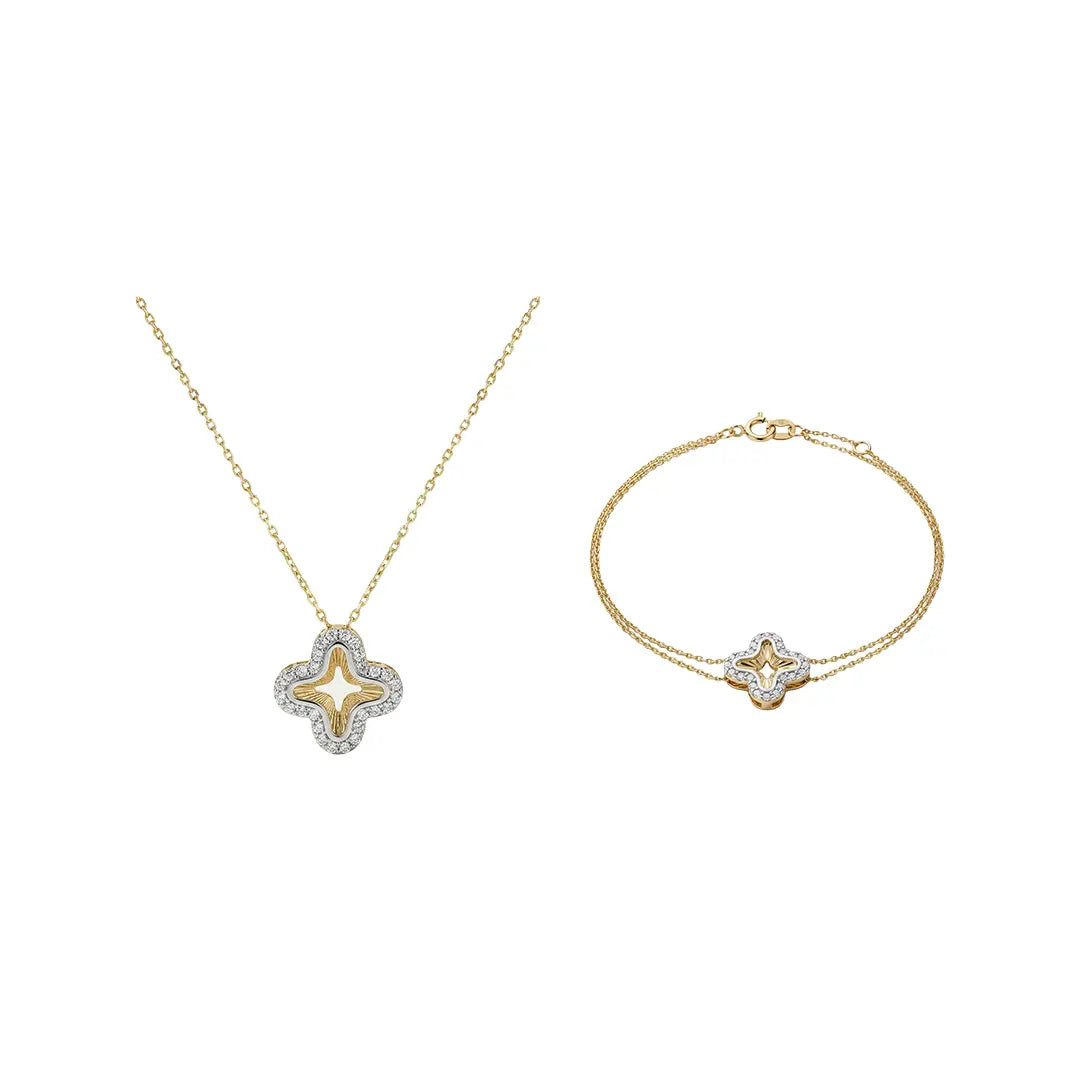 Schmuckset Zuzan Gold® 375 Echtgold Schmuckset Damen Halskette Armband Kleeblatt